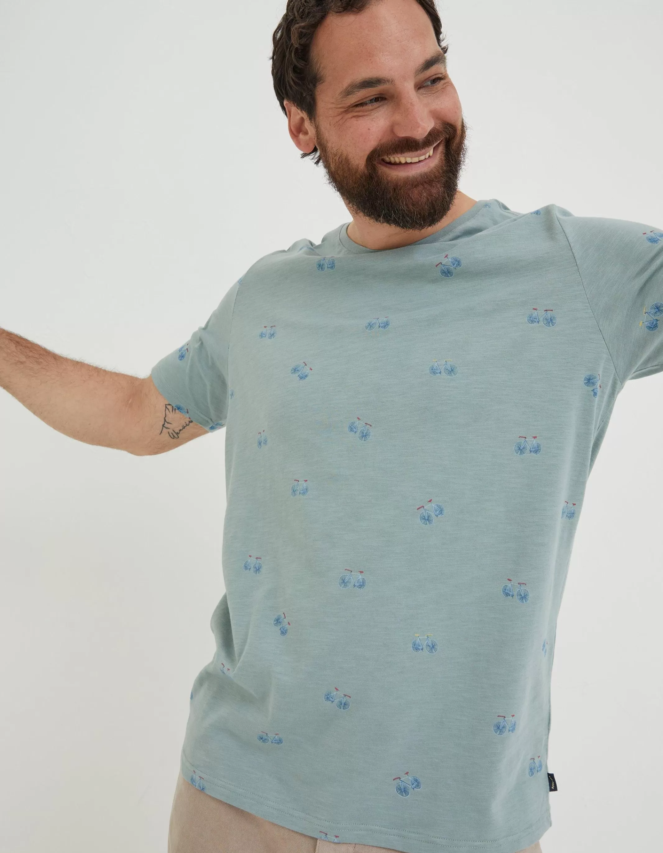 Fashion FatFace Bike Print T-Shirt Light Green