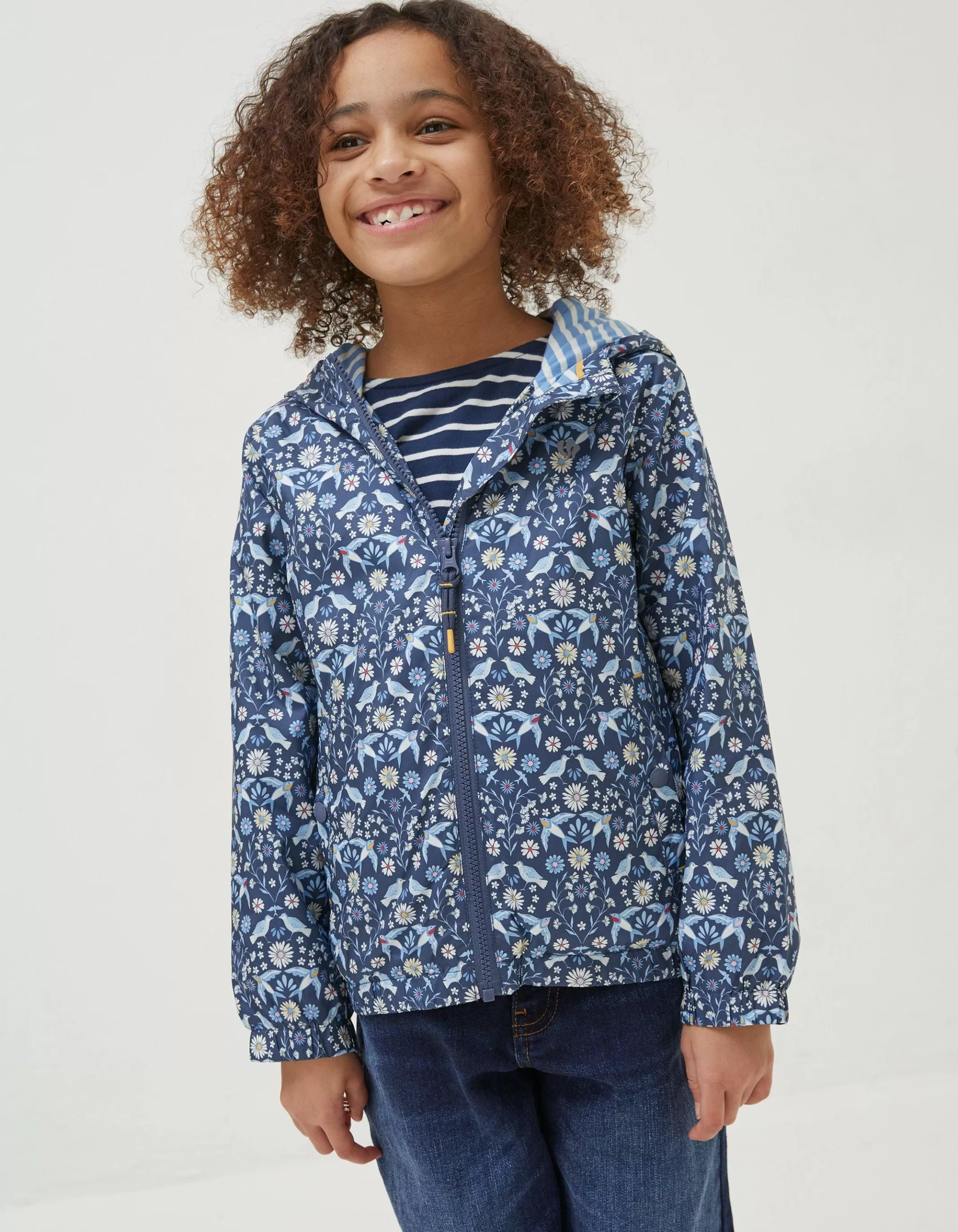 Online FatFace Bird Tile Windbreaker Jacket Navy
