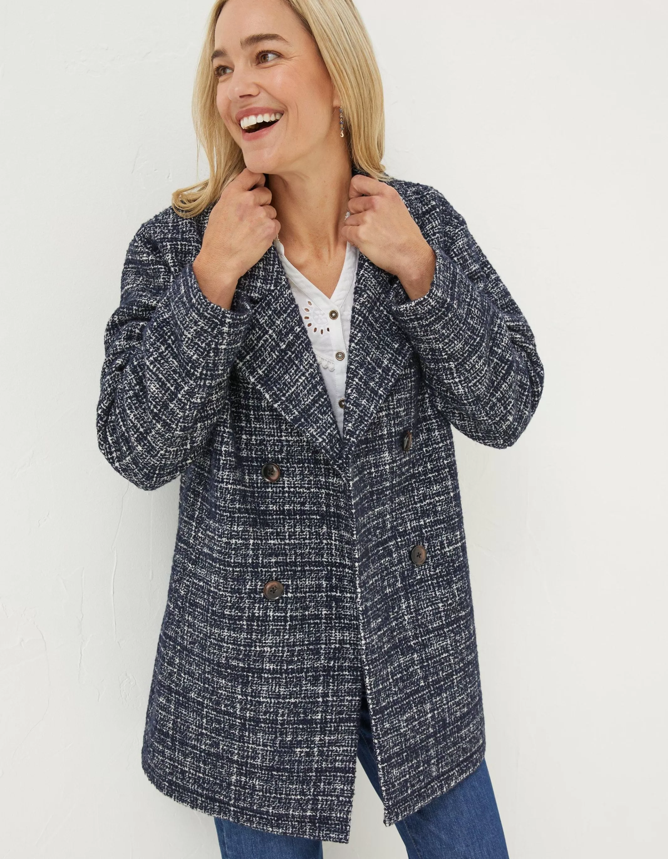 Online FatFace Blair Wool Blend Coat Navy