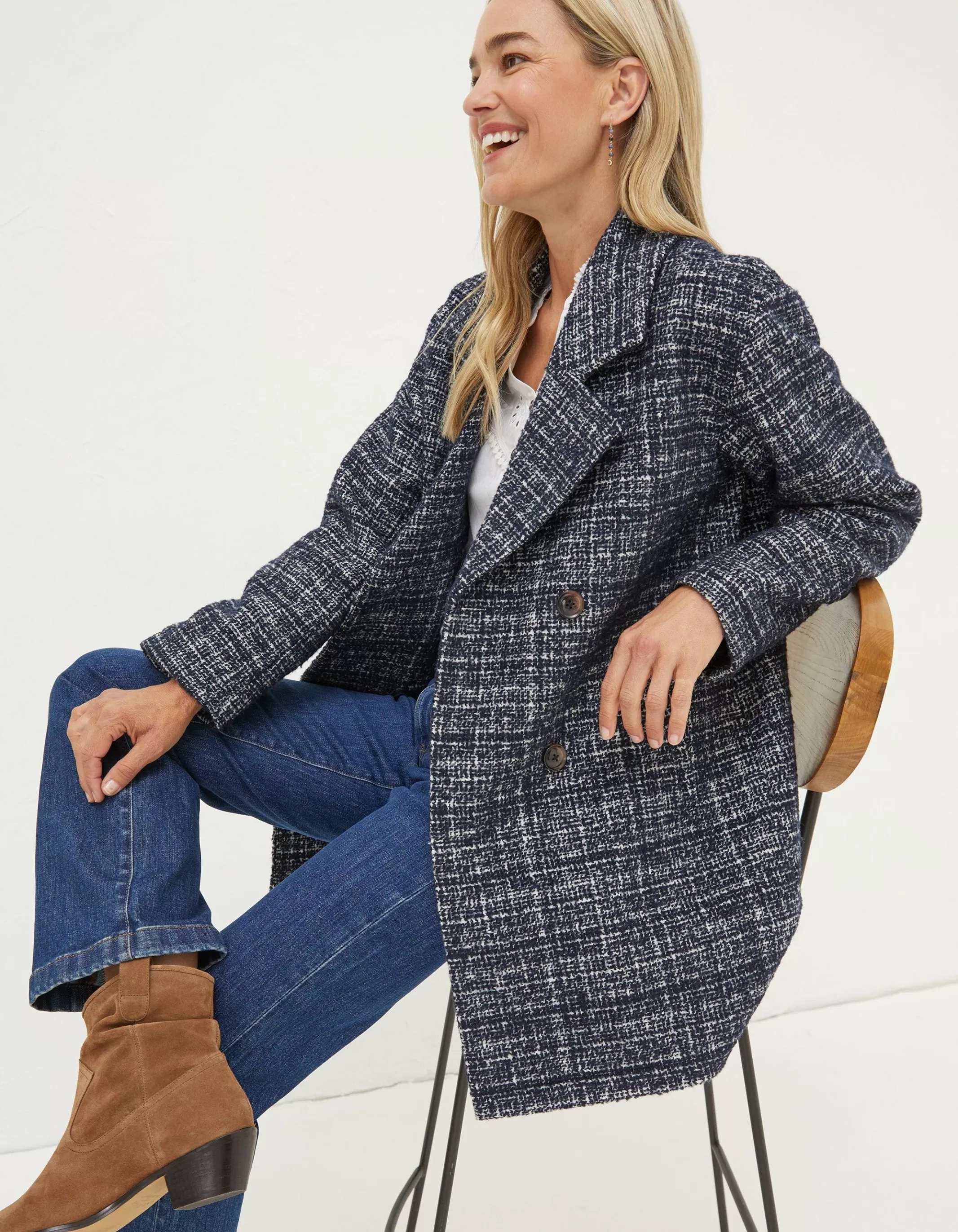 Online FatFace Blair Wool Blend Coat Navy