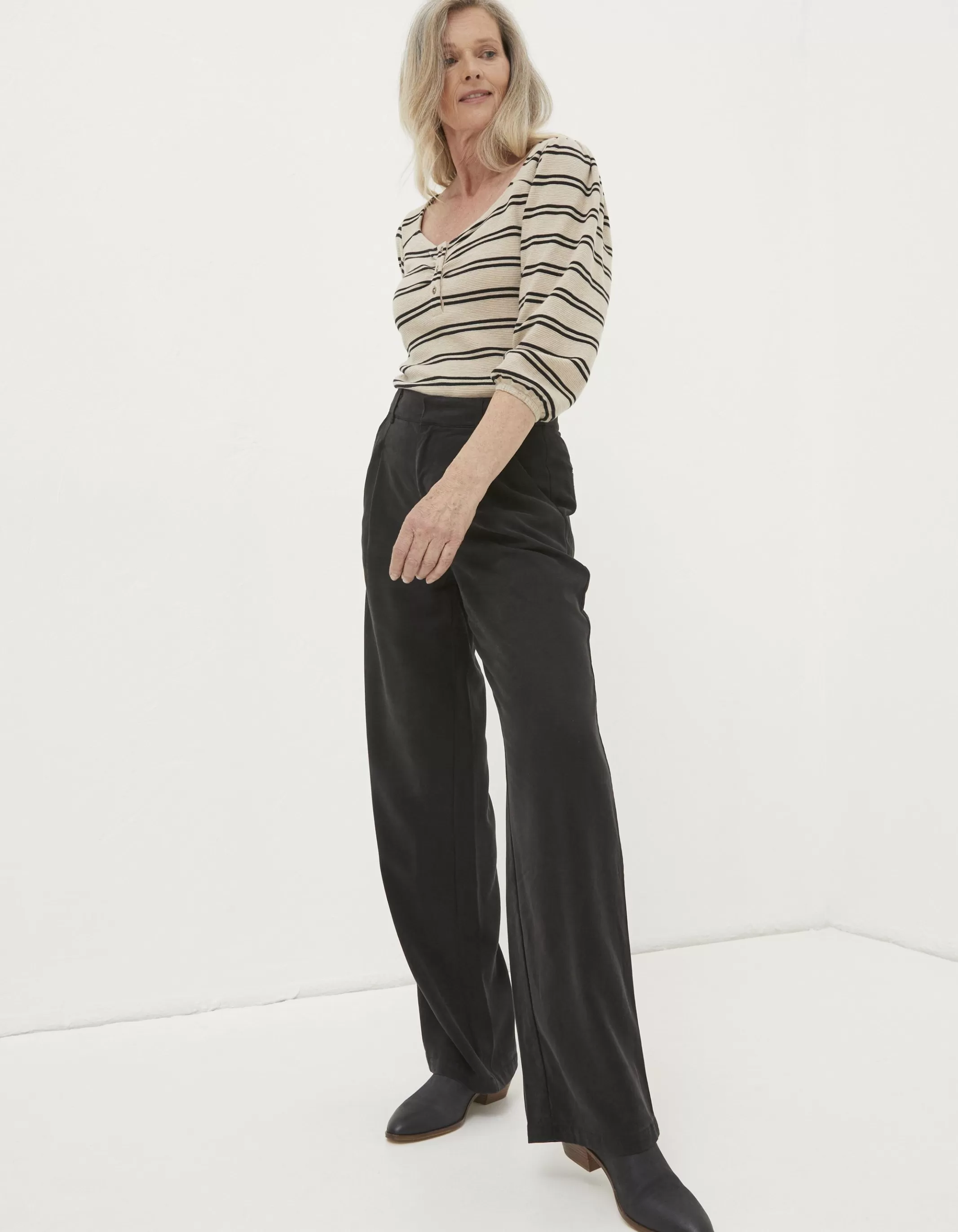 Online FatFace Blake Wide Leg Drape Trousers Washed Black