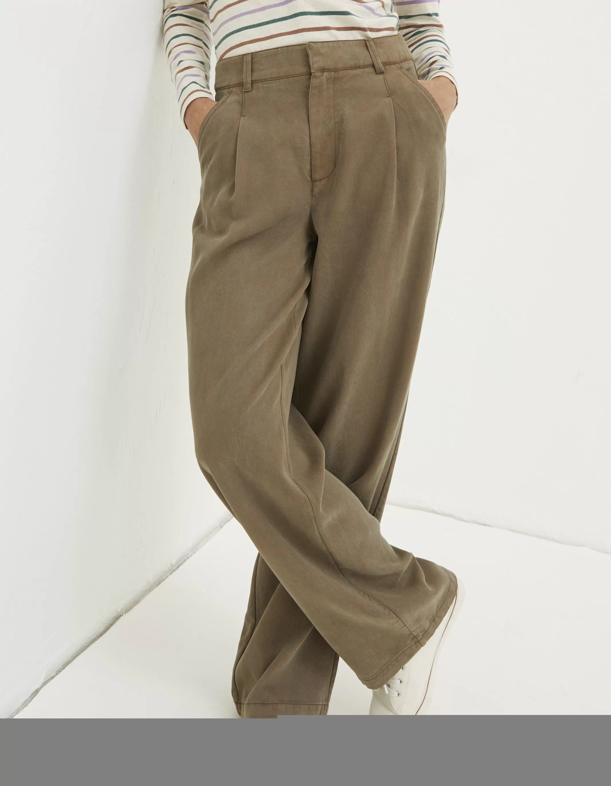 Best FatFace Blake Wide Leg Drape Trousers Khaki Green