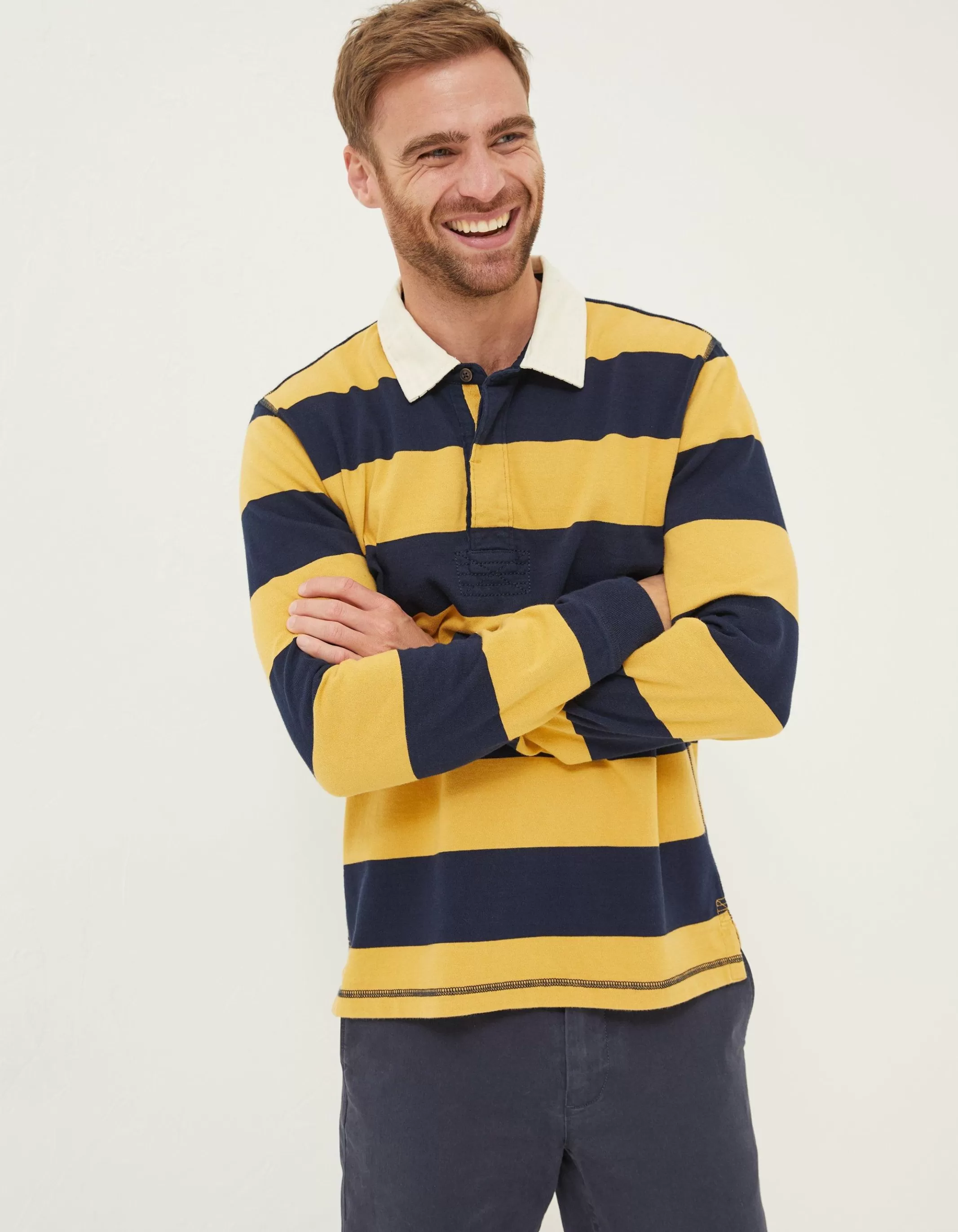 Fashion FatFace Block Stripe 88 Rugby Shirt Yellow