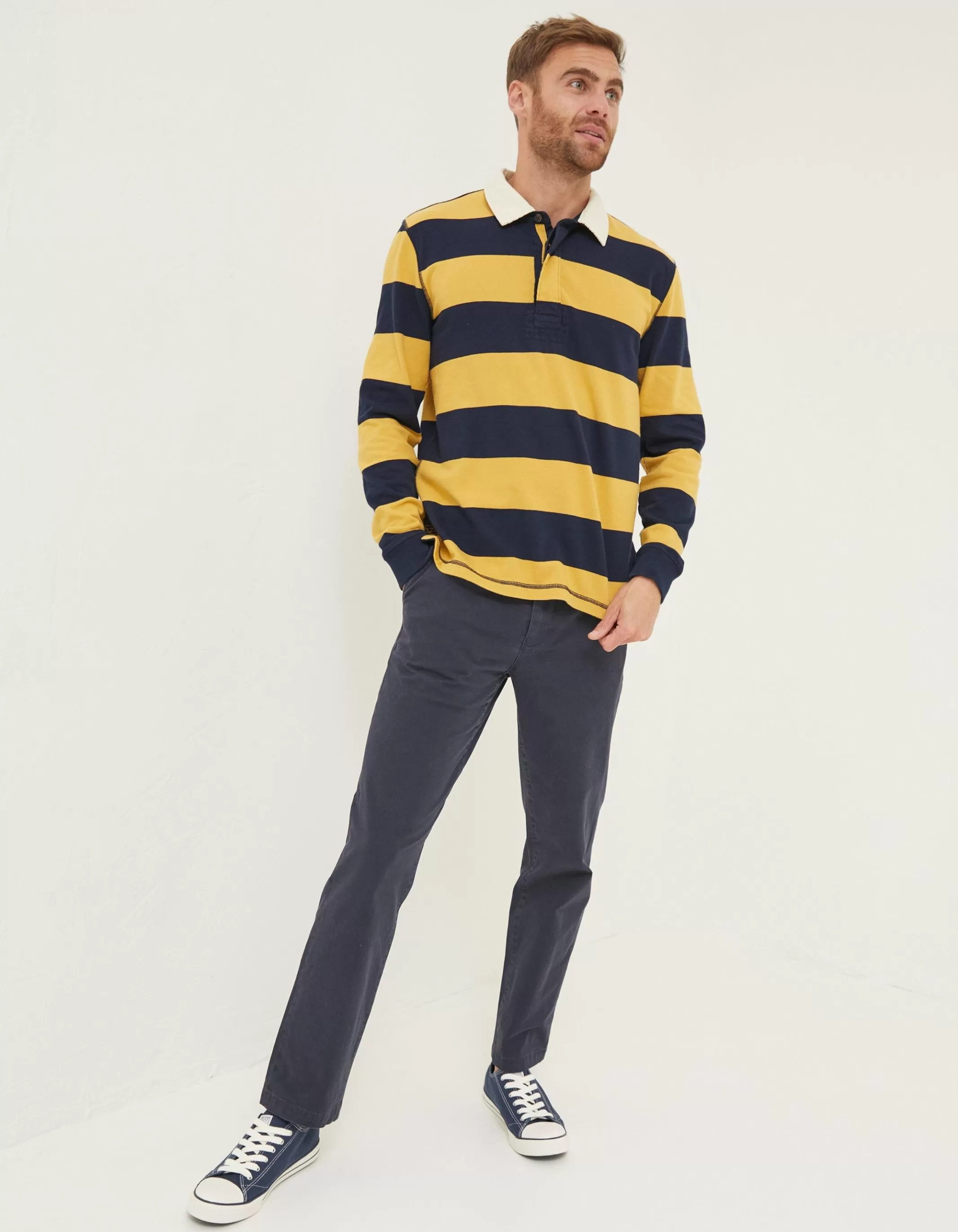 Fashion FatFace Block Stripe 88 Rugby Shirt Yellow