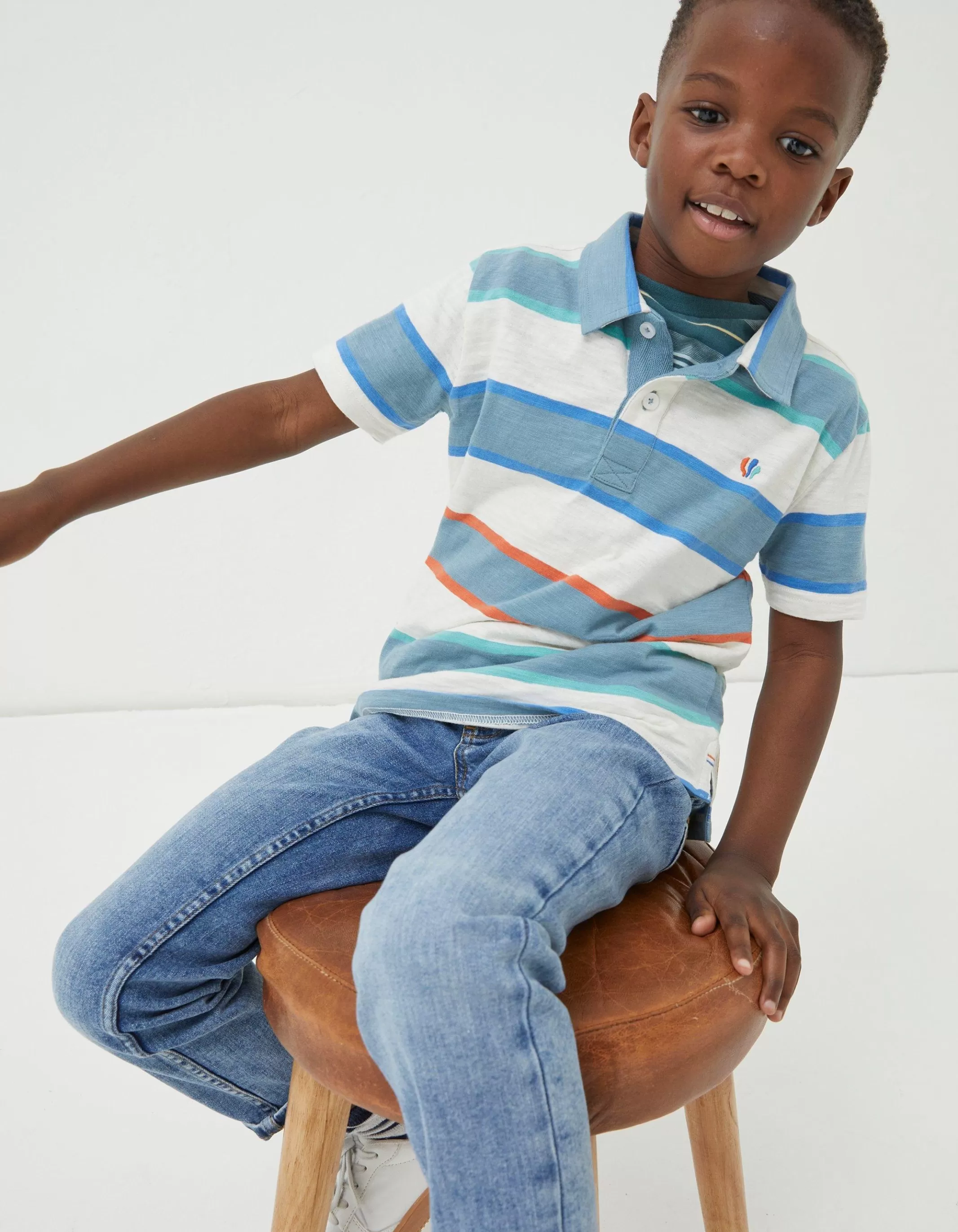 Clearance FatFace Block Stripe Polo Multi Colour