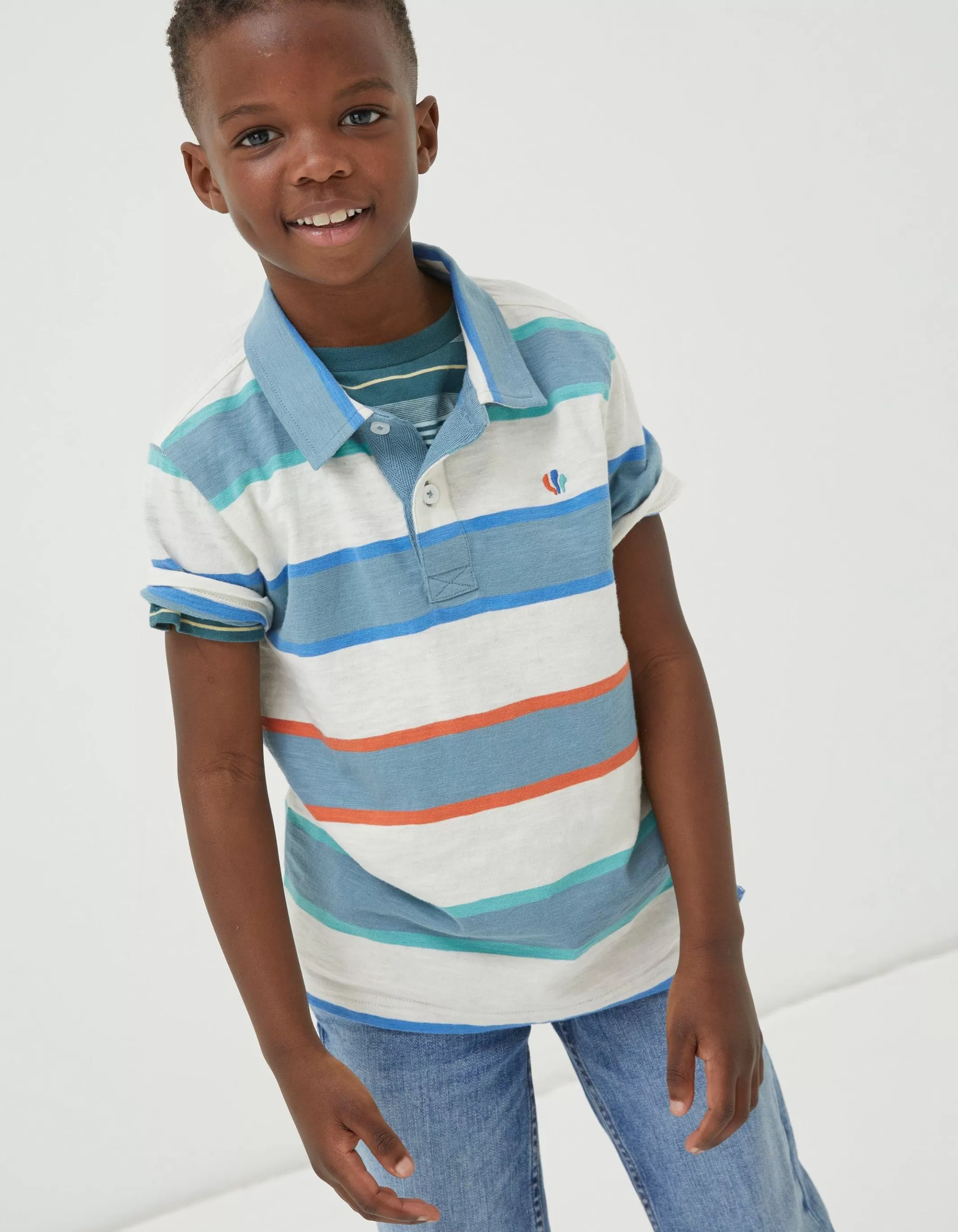 Clearance FatFace Block Stripe Polo Multi Colour