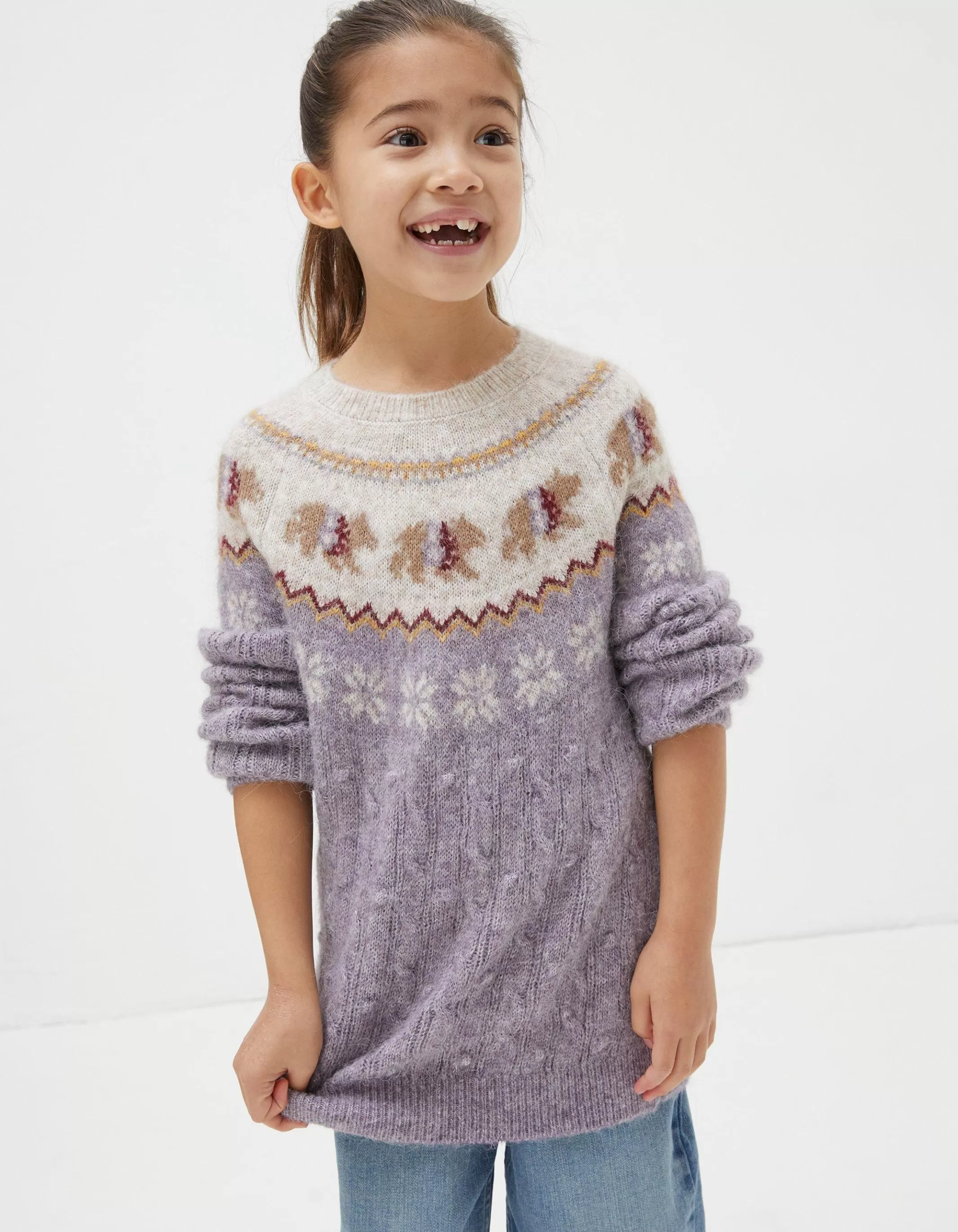 Shop FatFace Bobbi Bear Knitted Crew Jumper Lilac