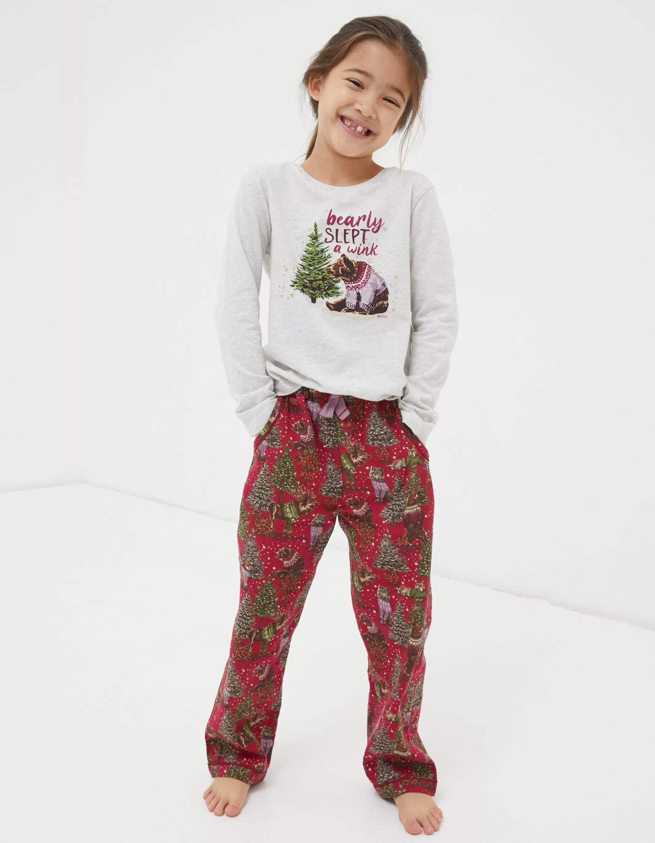 Clearance FatFace Bobbi Bear Pyjama Set Berry Pink