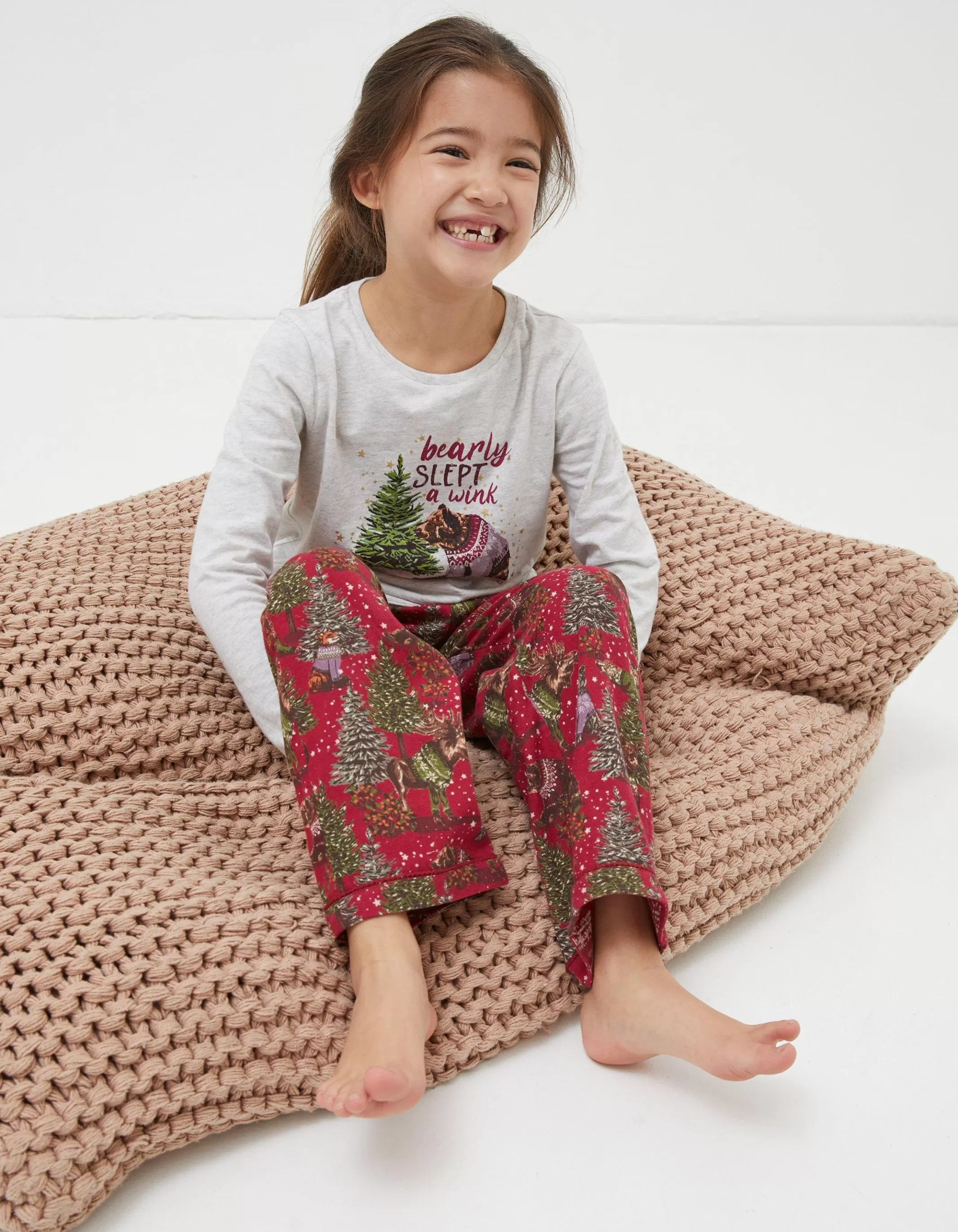 Clearance FatFace Bobbi Bear Pyjama Set Berry Pink