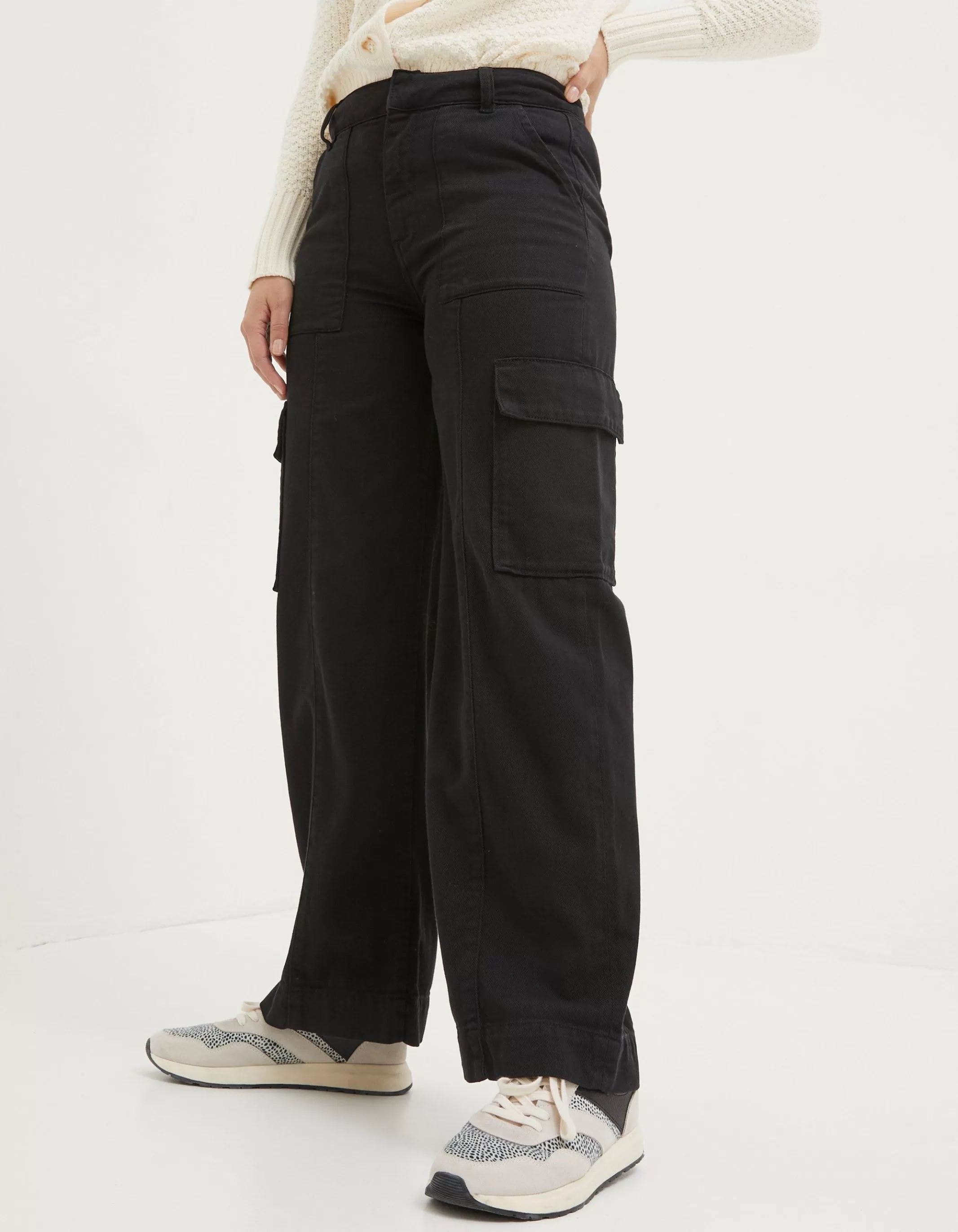 New FatFace Bodi Belted Cargo Trouser Washed Black