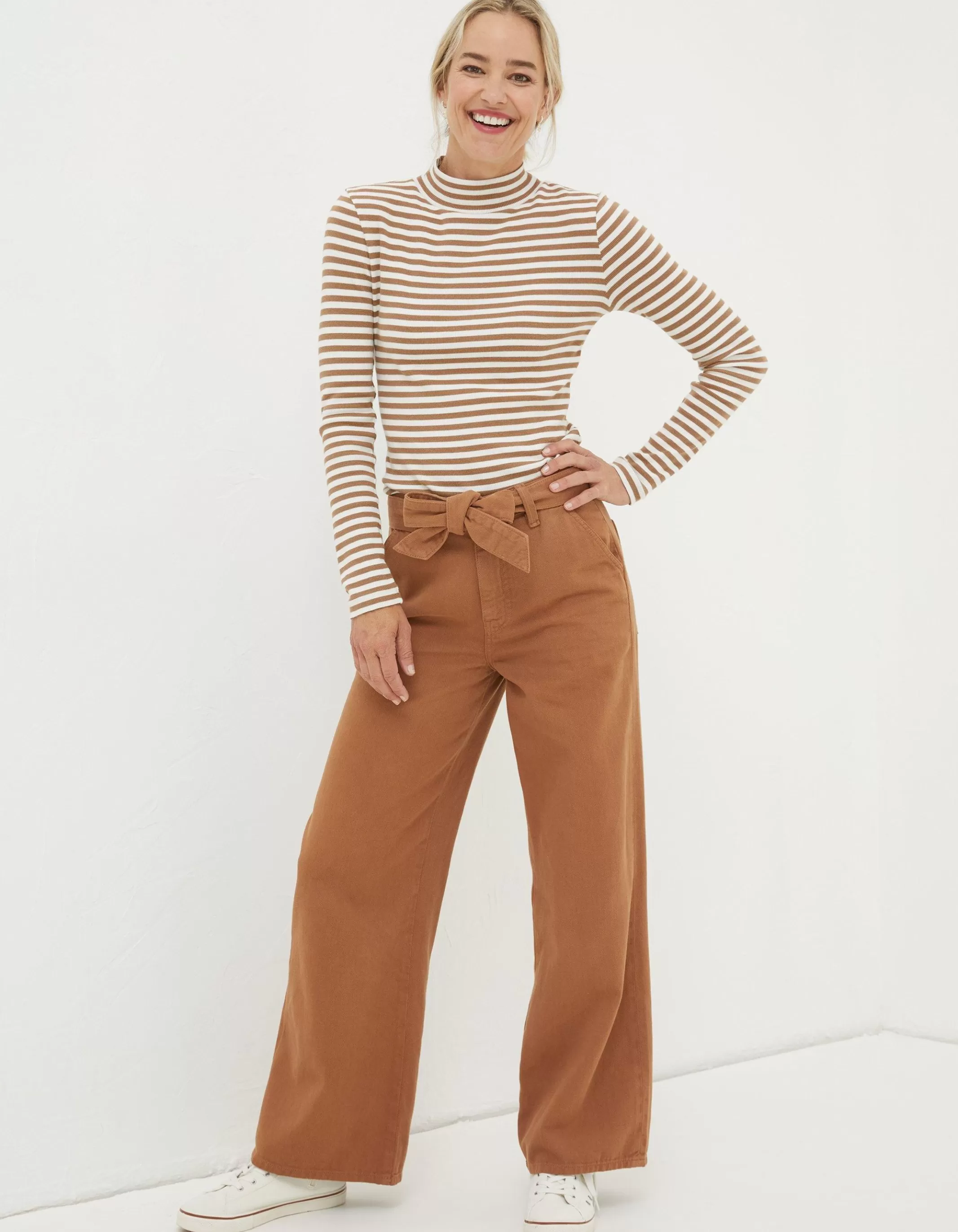 Outlet FatFace Bodi Belted Drape Trousers Dark Tan