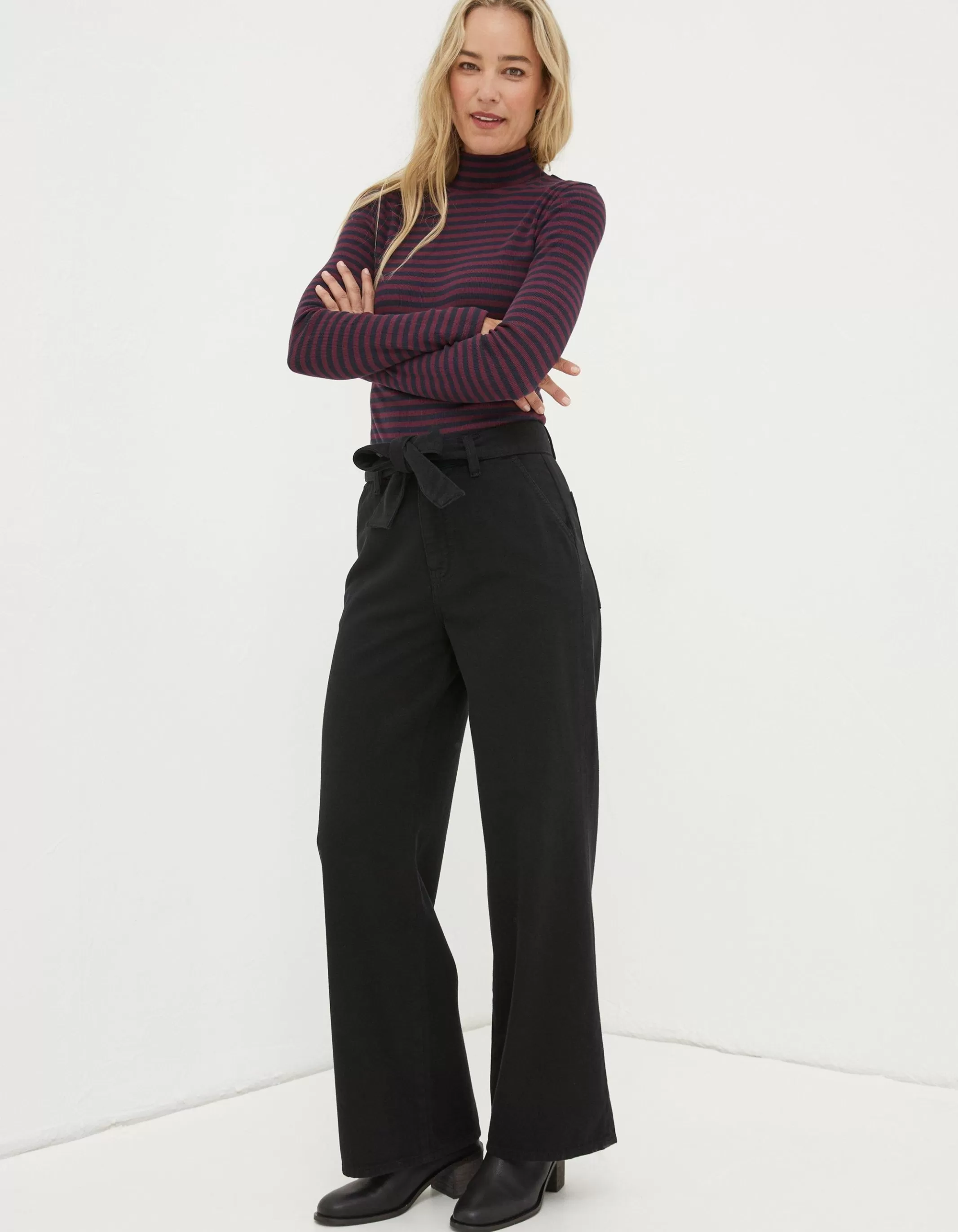 Cheap FatFace Bodi Belted Drape Trousers Black