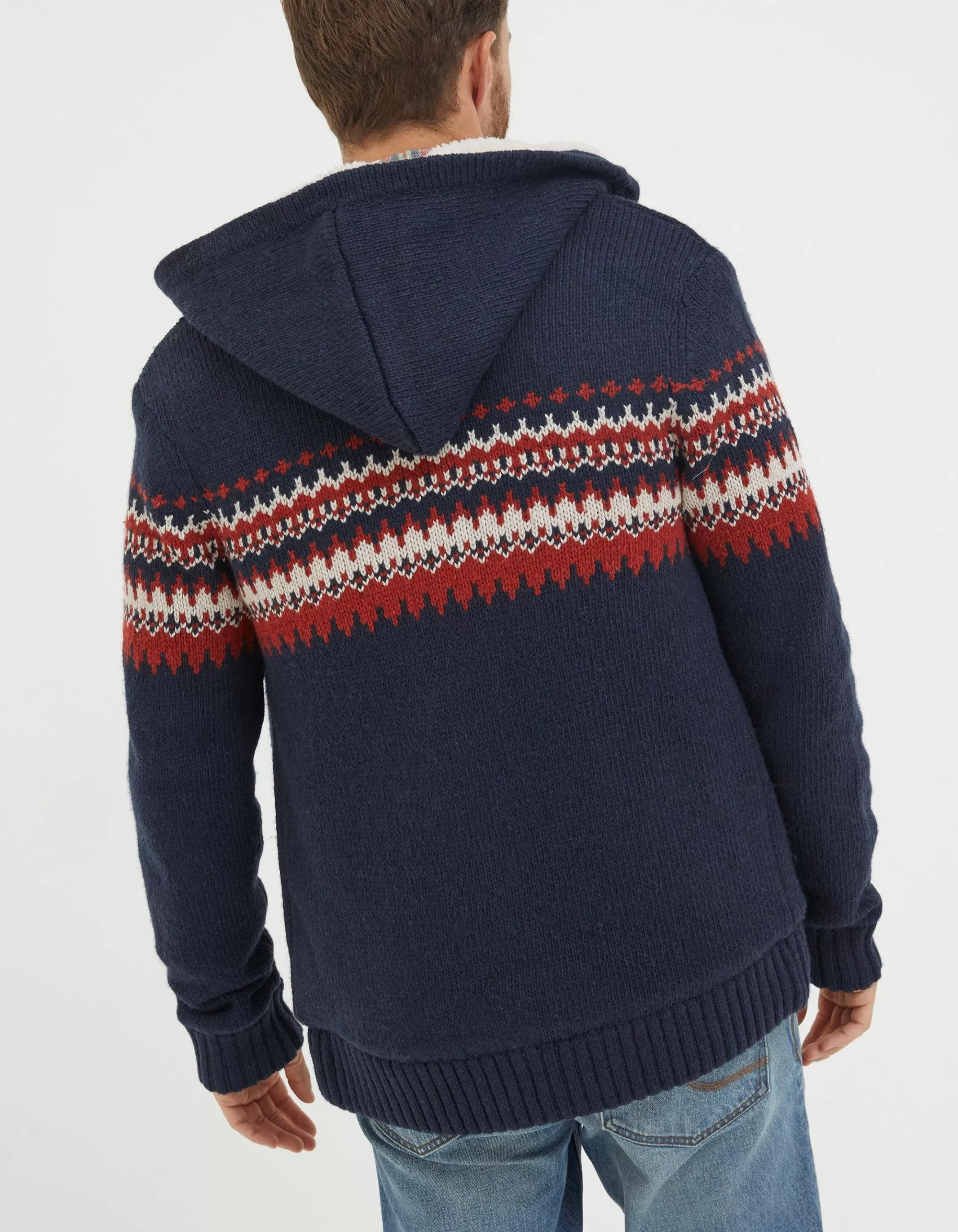 Shop FatFace Borg Lined Fairisle Hoodie Navy