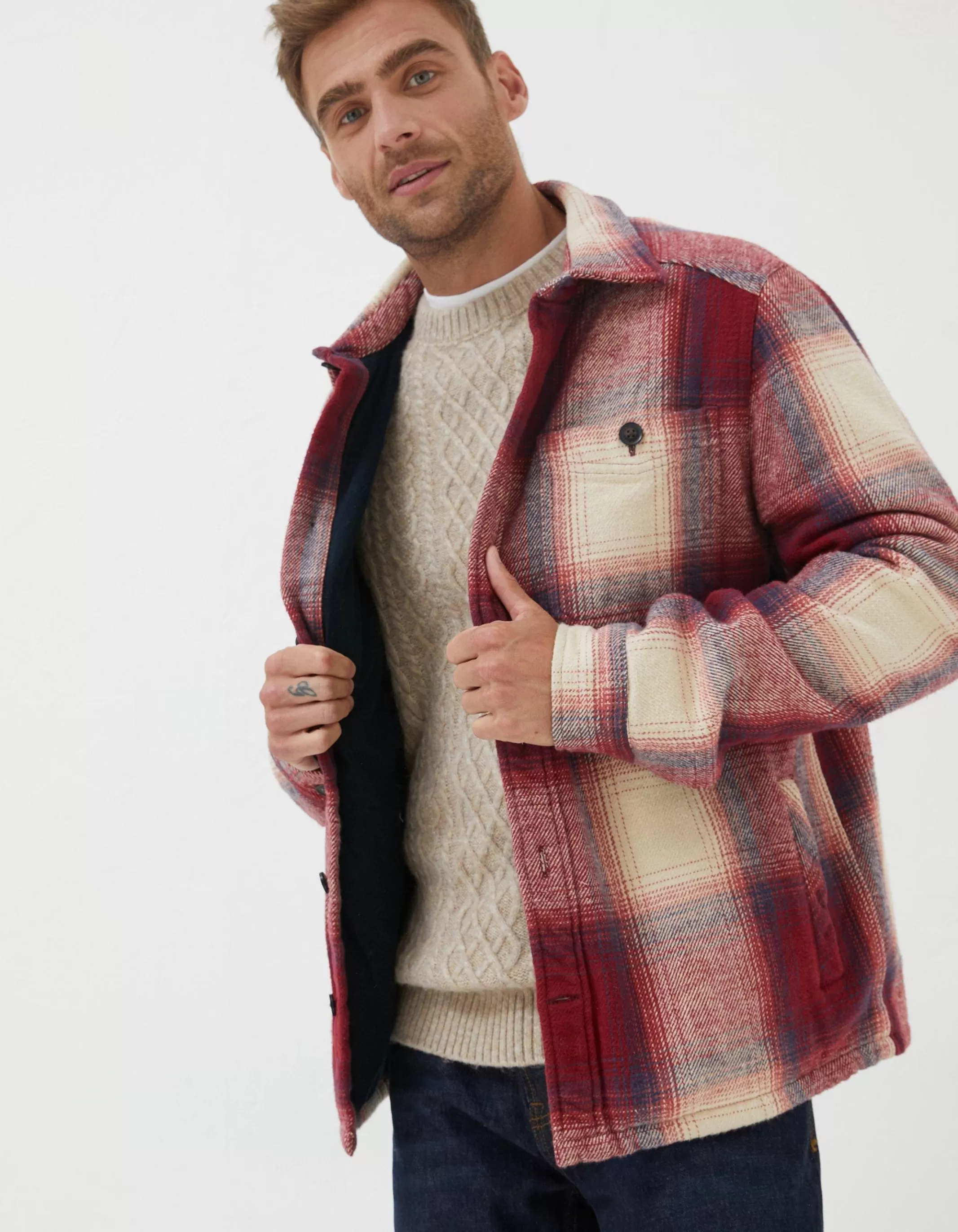 Flash Sale FatFace Boulby Check Overshirt Washed Red