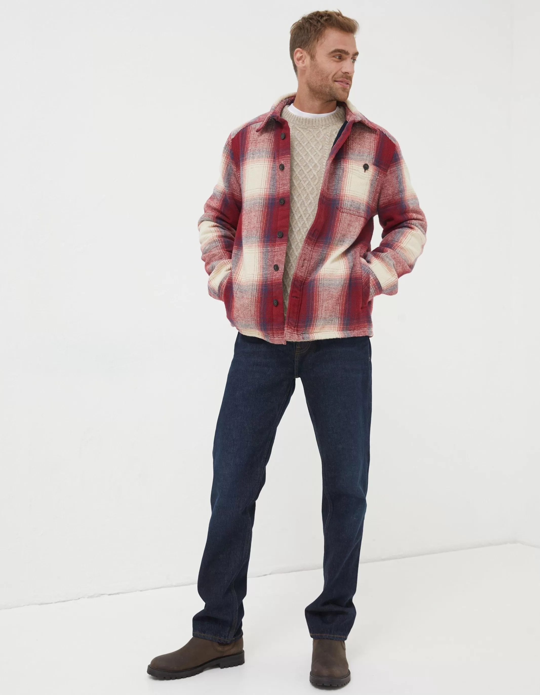 Flash Sale FatFace Boulby Check Overshirt Washed Red