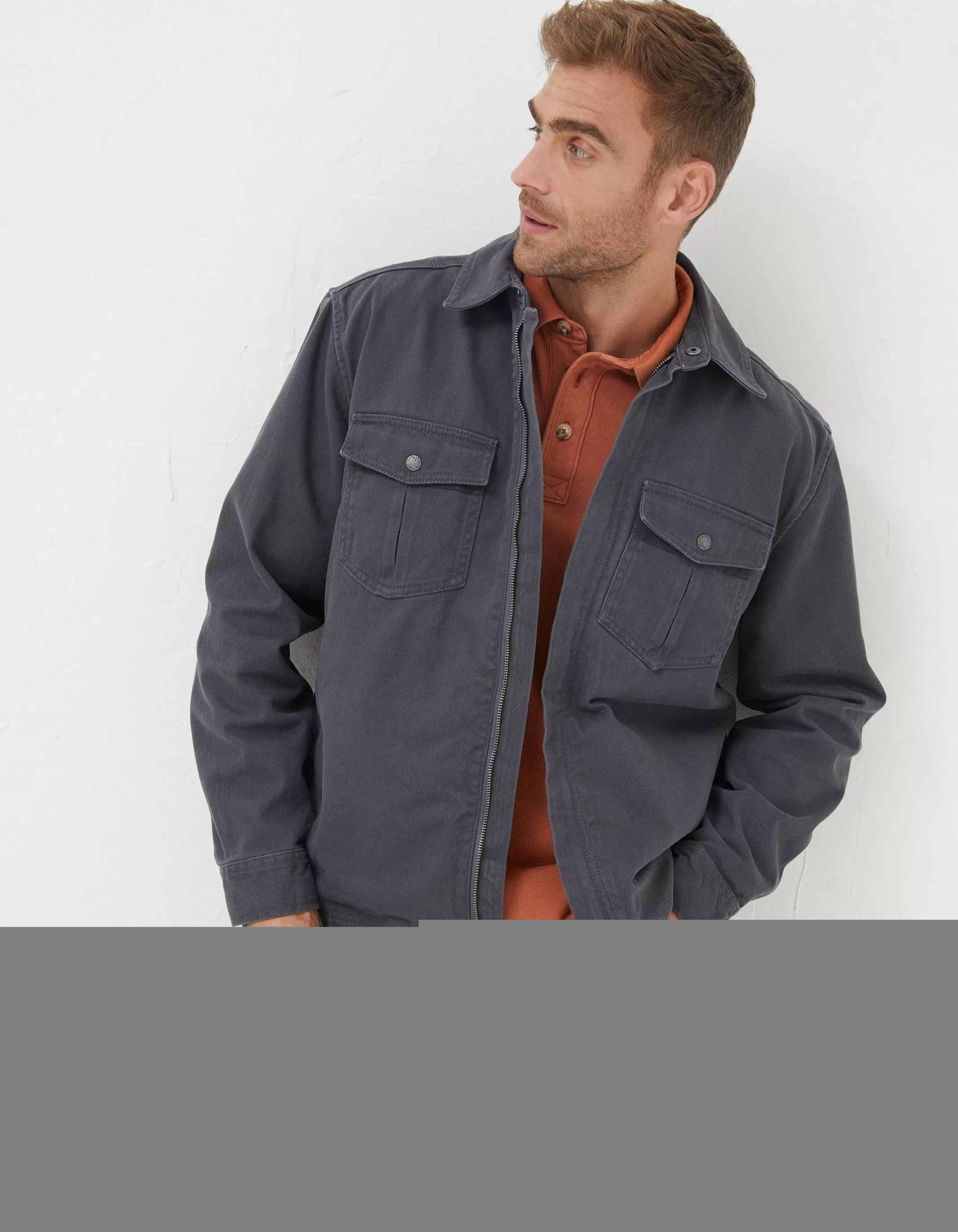 Cheap FatFace Bowd Zip Front Overshirt Dark Grey