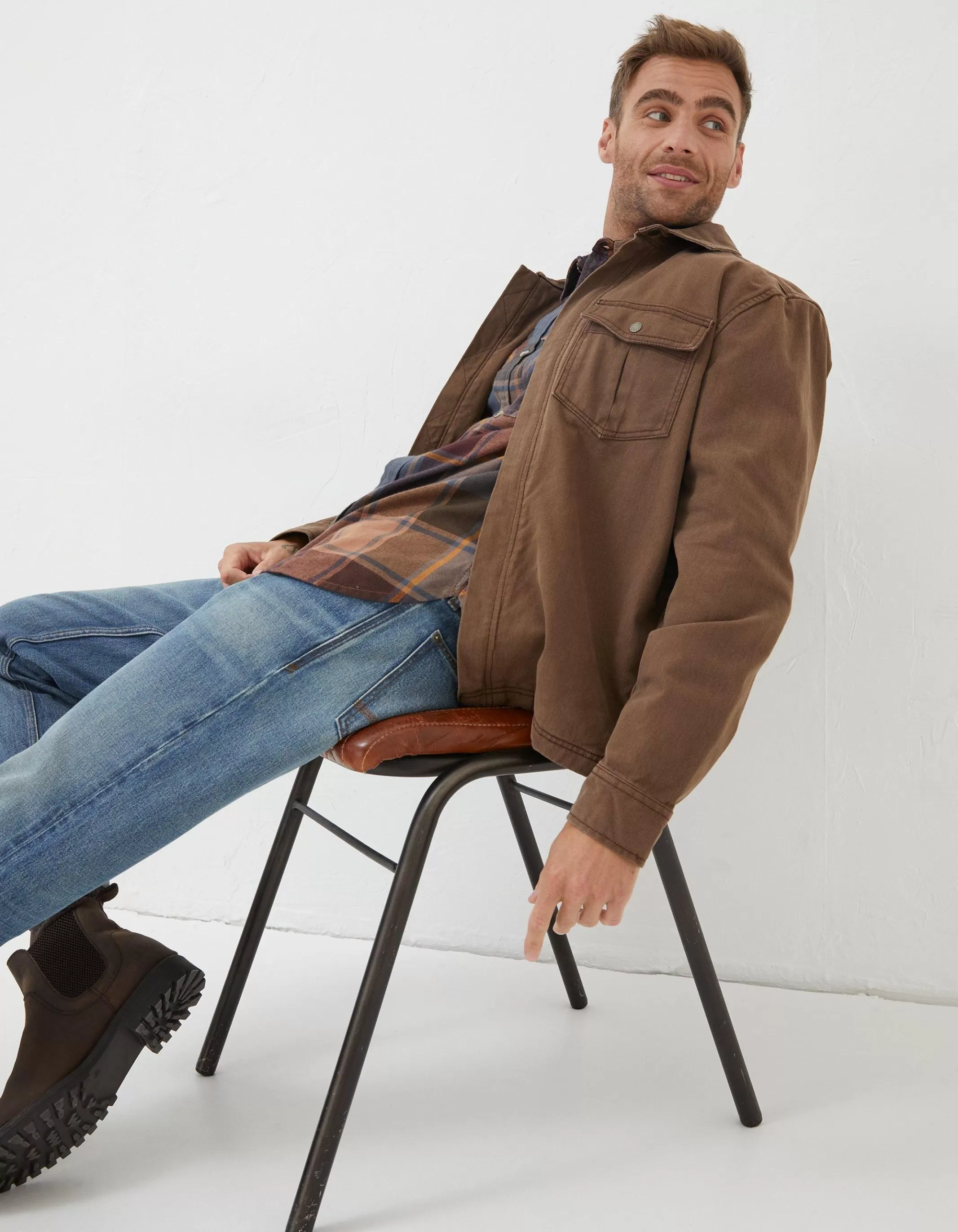 Discount FatFace Bowd Zip Front Overshirt Washed Brown