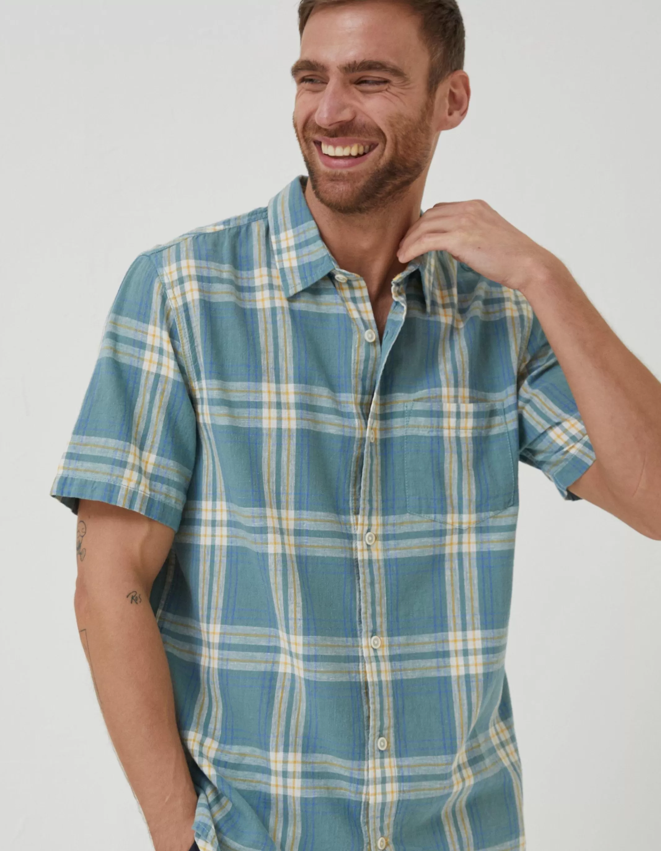 New FatFace Braddock Check Shirt Duck Egg