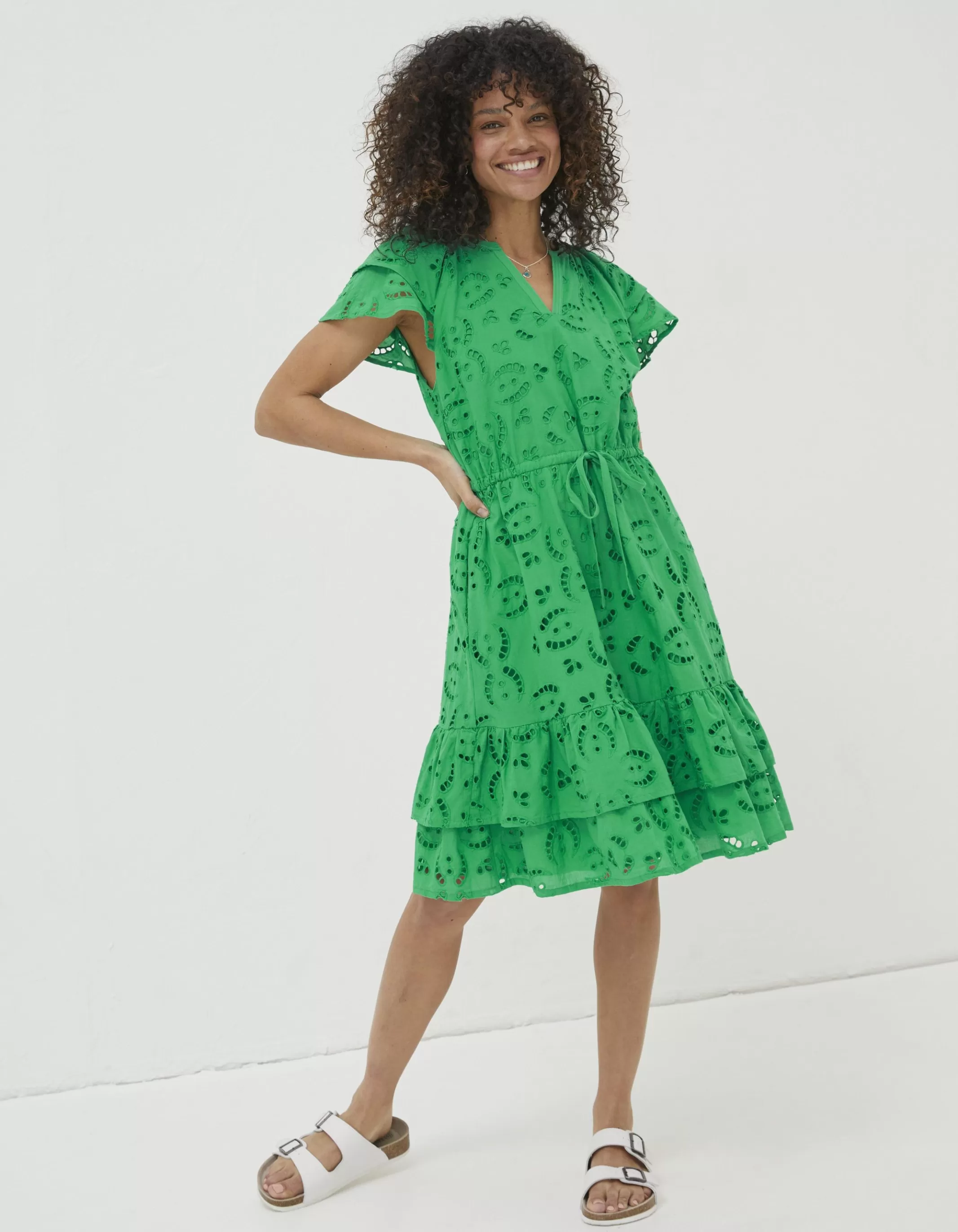 Discount FatFace Brady Broderie Dress Bright Green