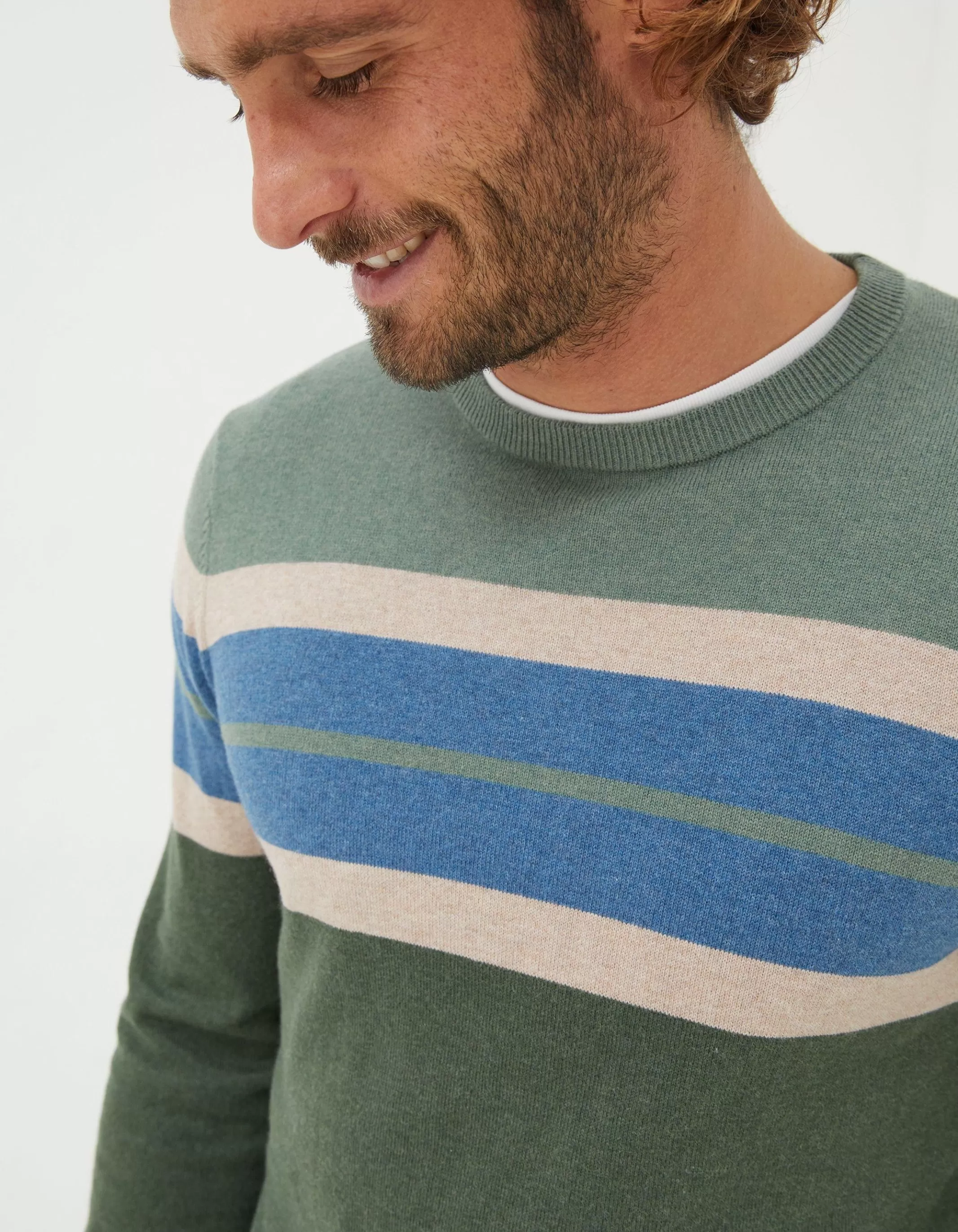 Store FatFace Braunton Chest Stripe Crew Jumper Green