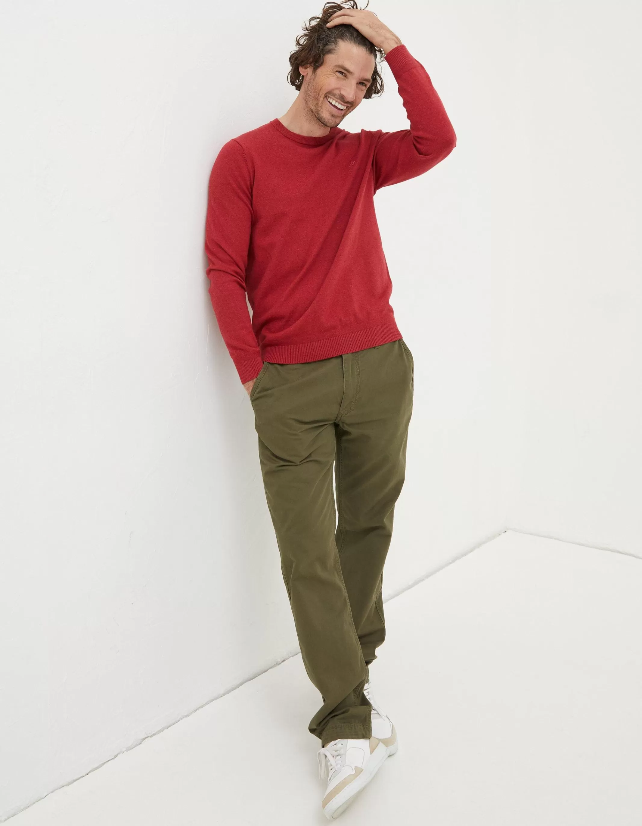 Cheap FatFace Braunton Crew Jumper Washed Red