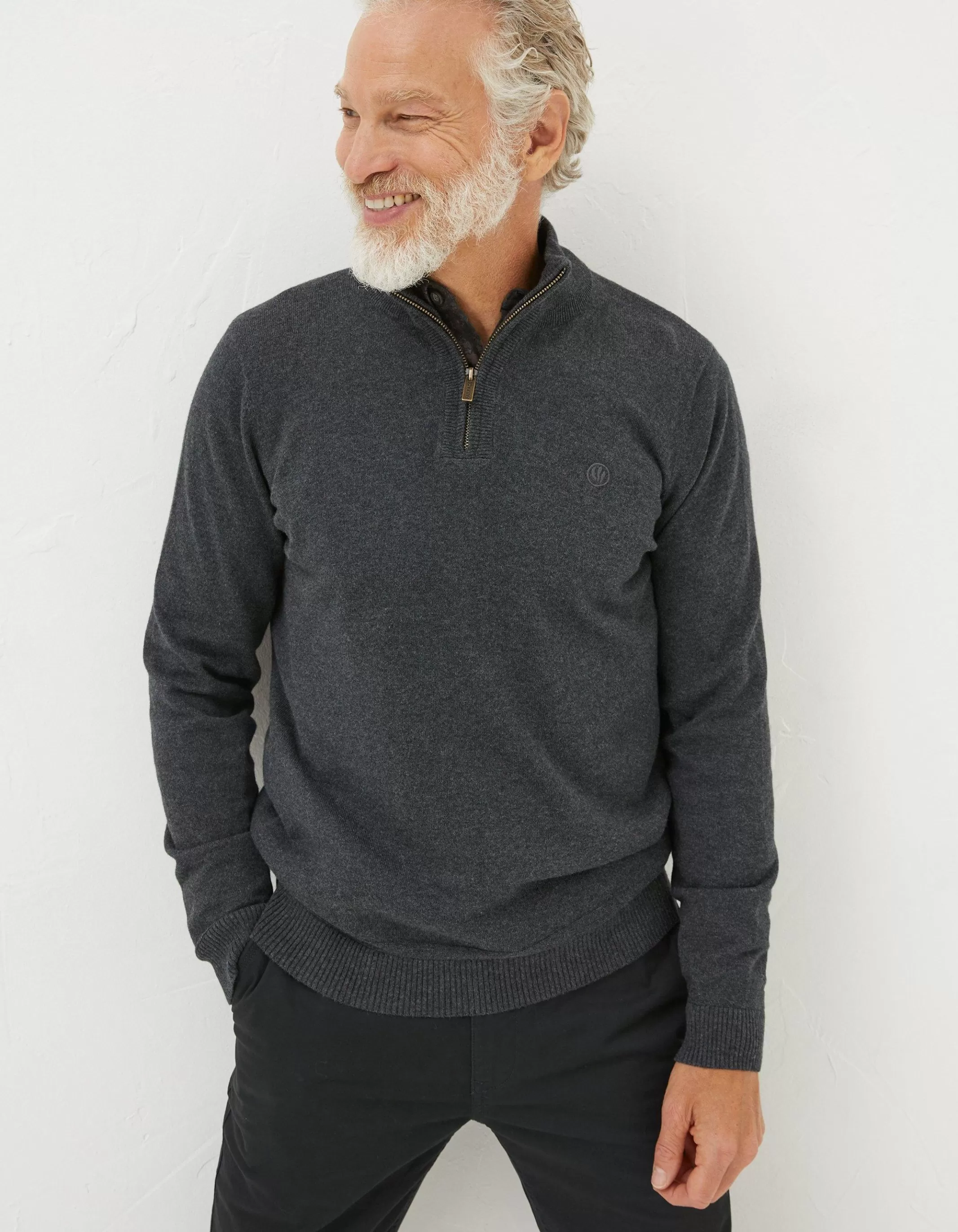 Hot FatFace Braunton Half Neck Jumper Charcoal Grey
