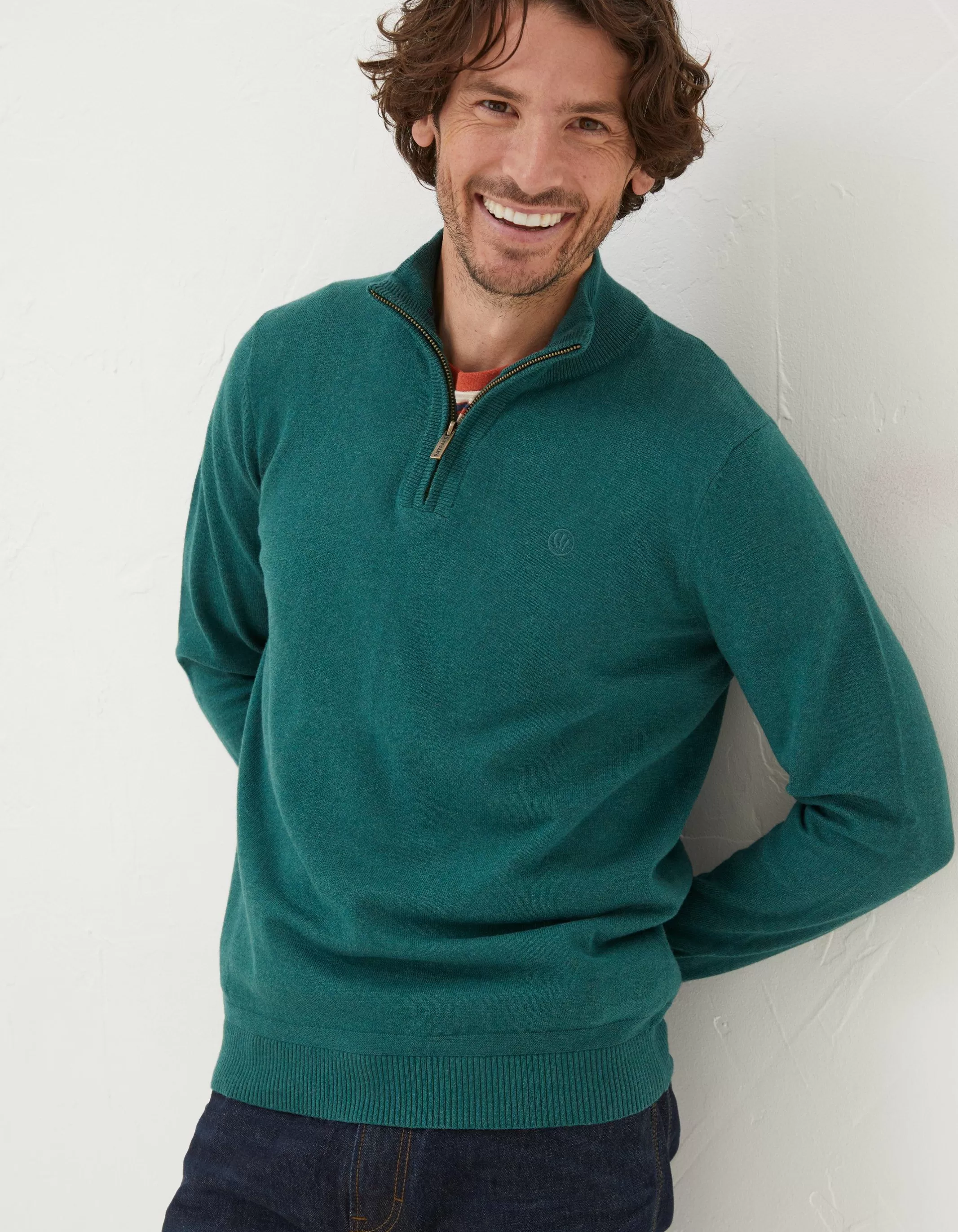 Cheap FatFace Braunton Half Neck Jumper Jade Green