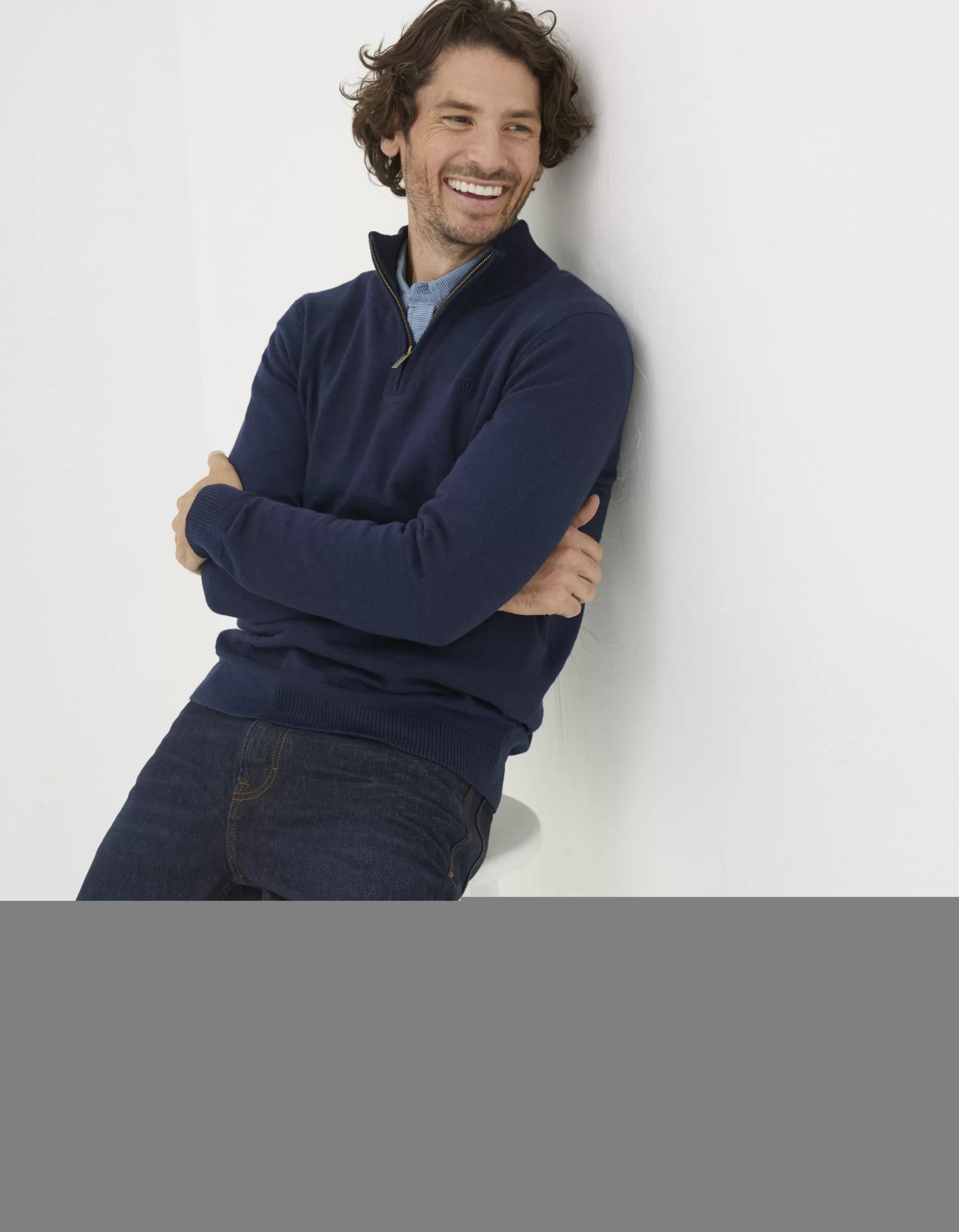 Hot FatFace Braunton Half Neck Jumper Navy