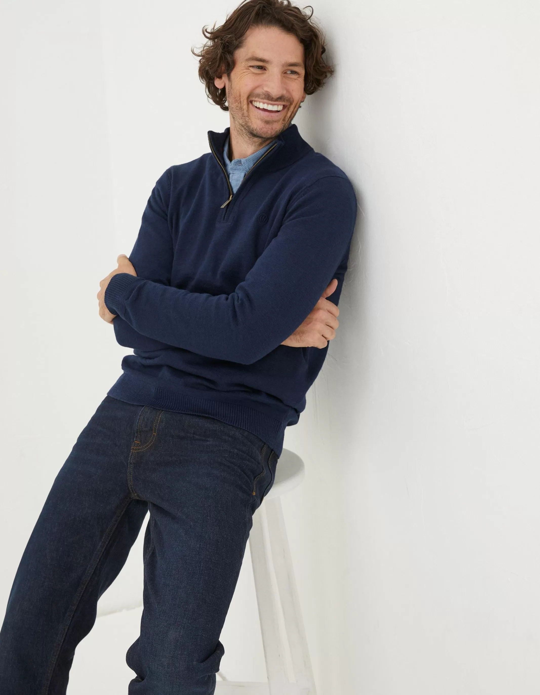 Hot FatFace Braunton Half Neck Jumper Navy