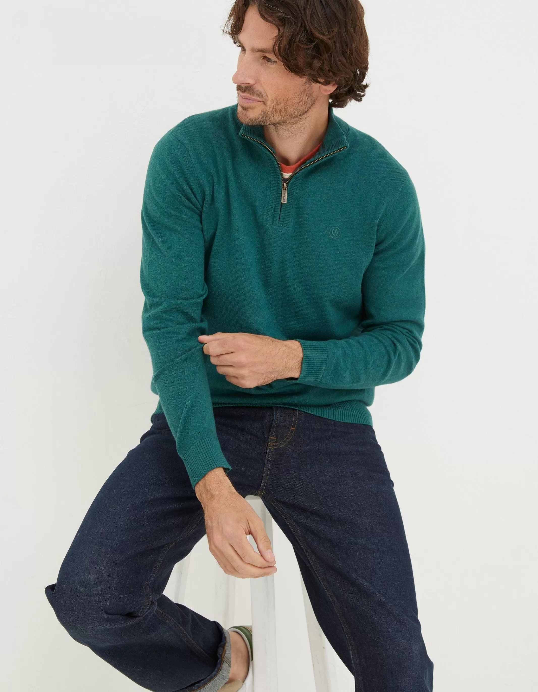 Cheap FatFace Braunton Half Neck Jumper Jade Green