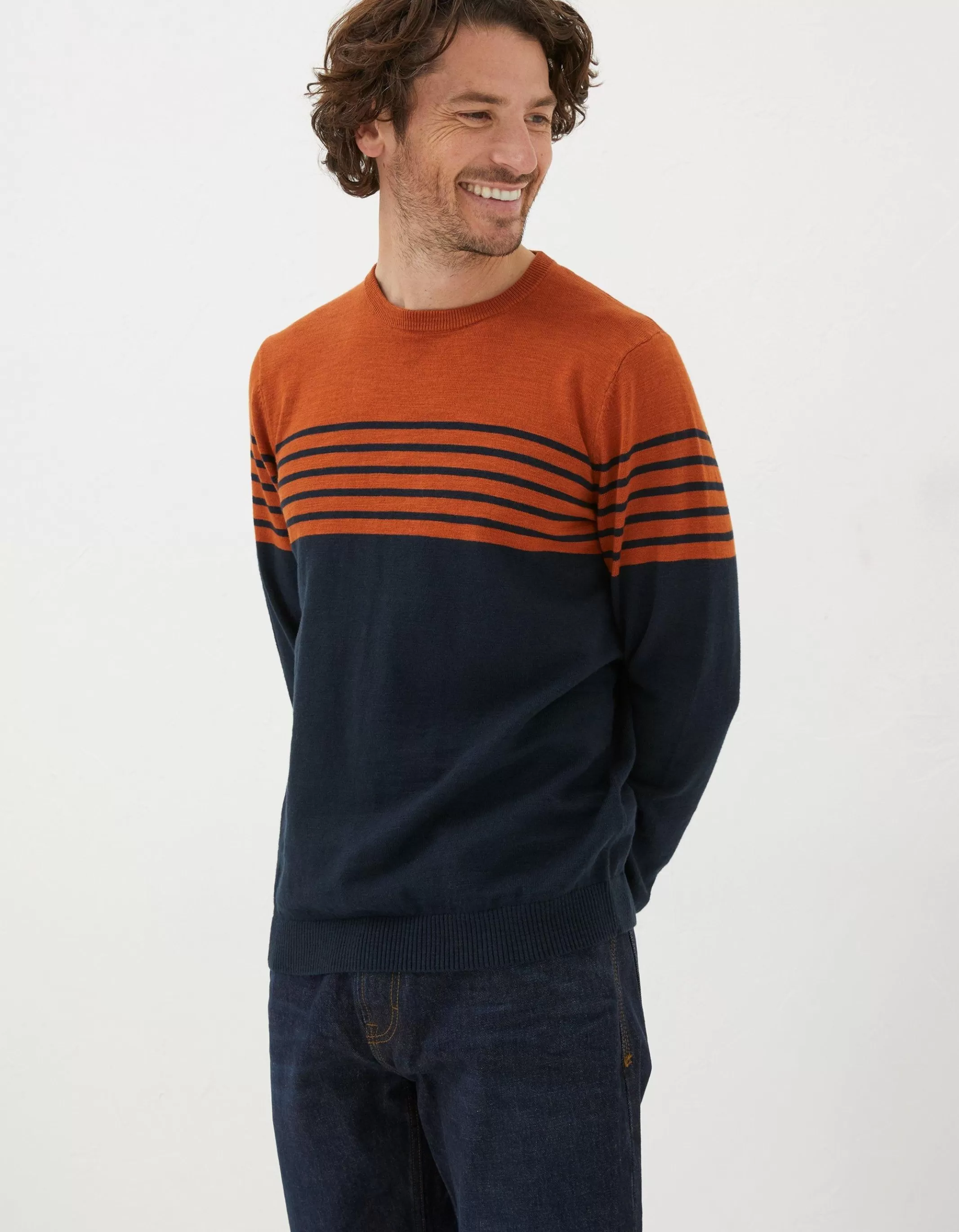 Fashion FatFace Braunton Stripe Crew Jumper Orange