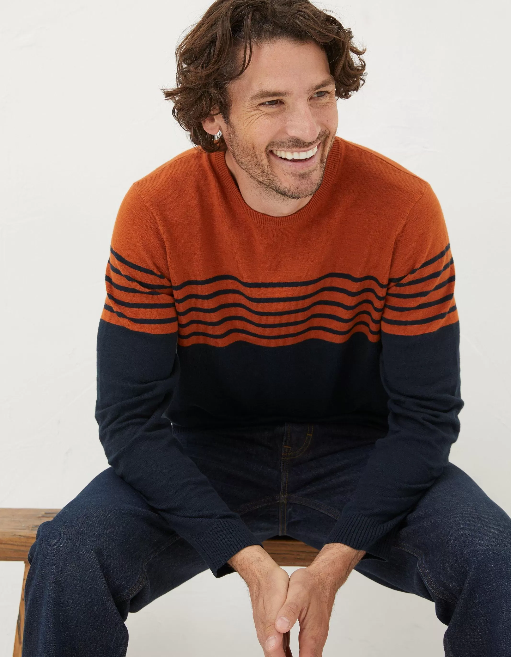 Fashion FatFace Braunton Stripe Crew Jumper Orange