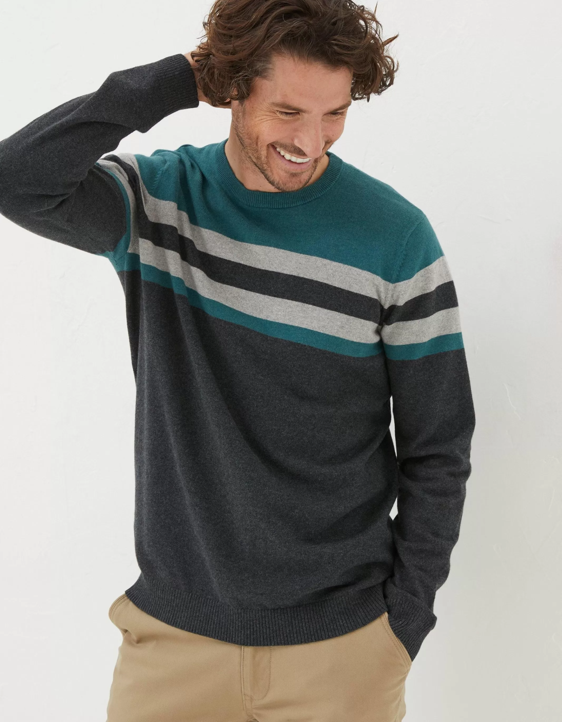 Discount FatFace Braunton Yoke Stripe Jumper Teal Green