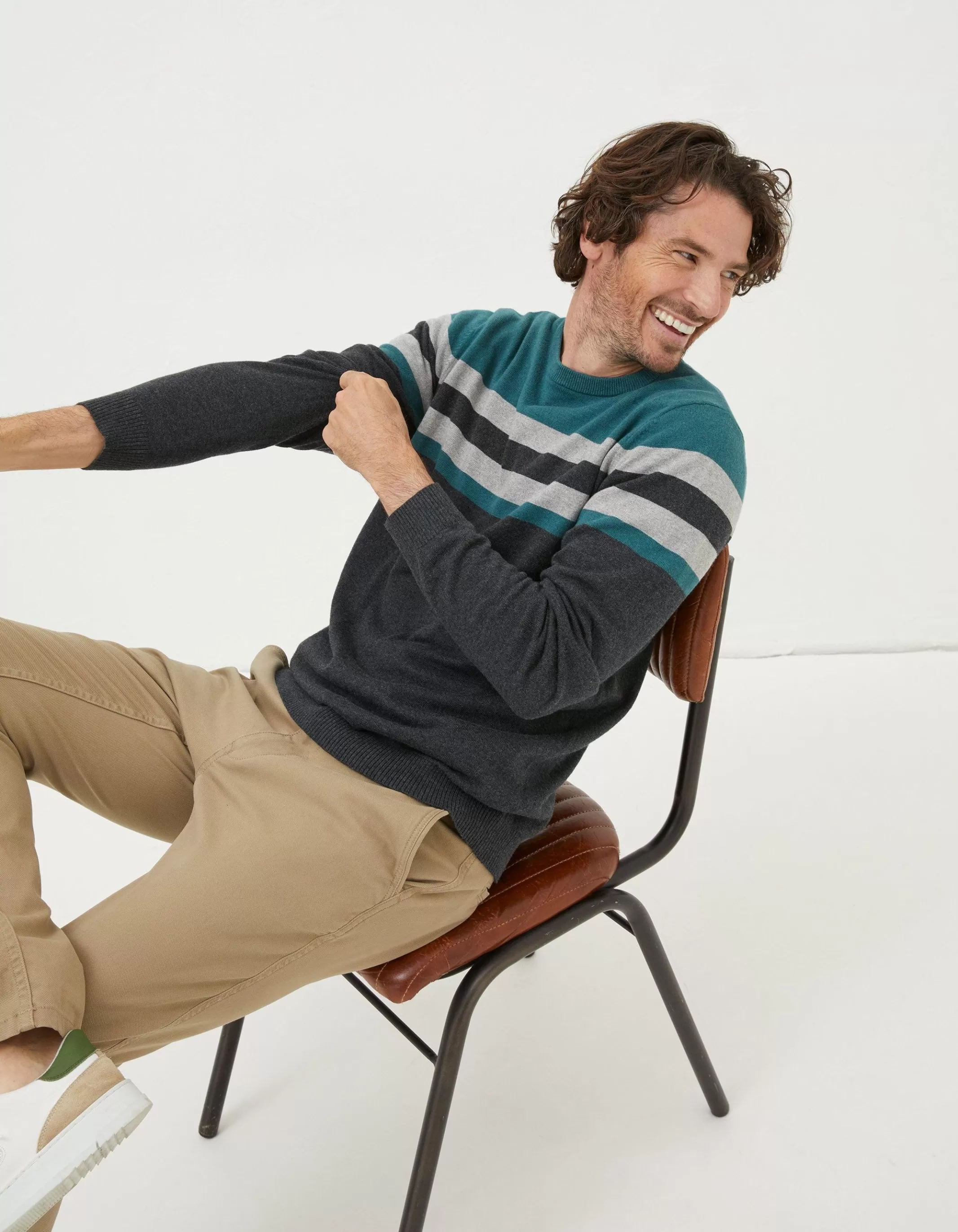 Discount FatFace Braunton Yoke Stripe Jumper Teal Green