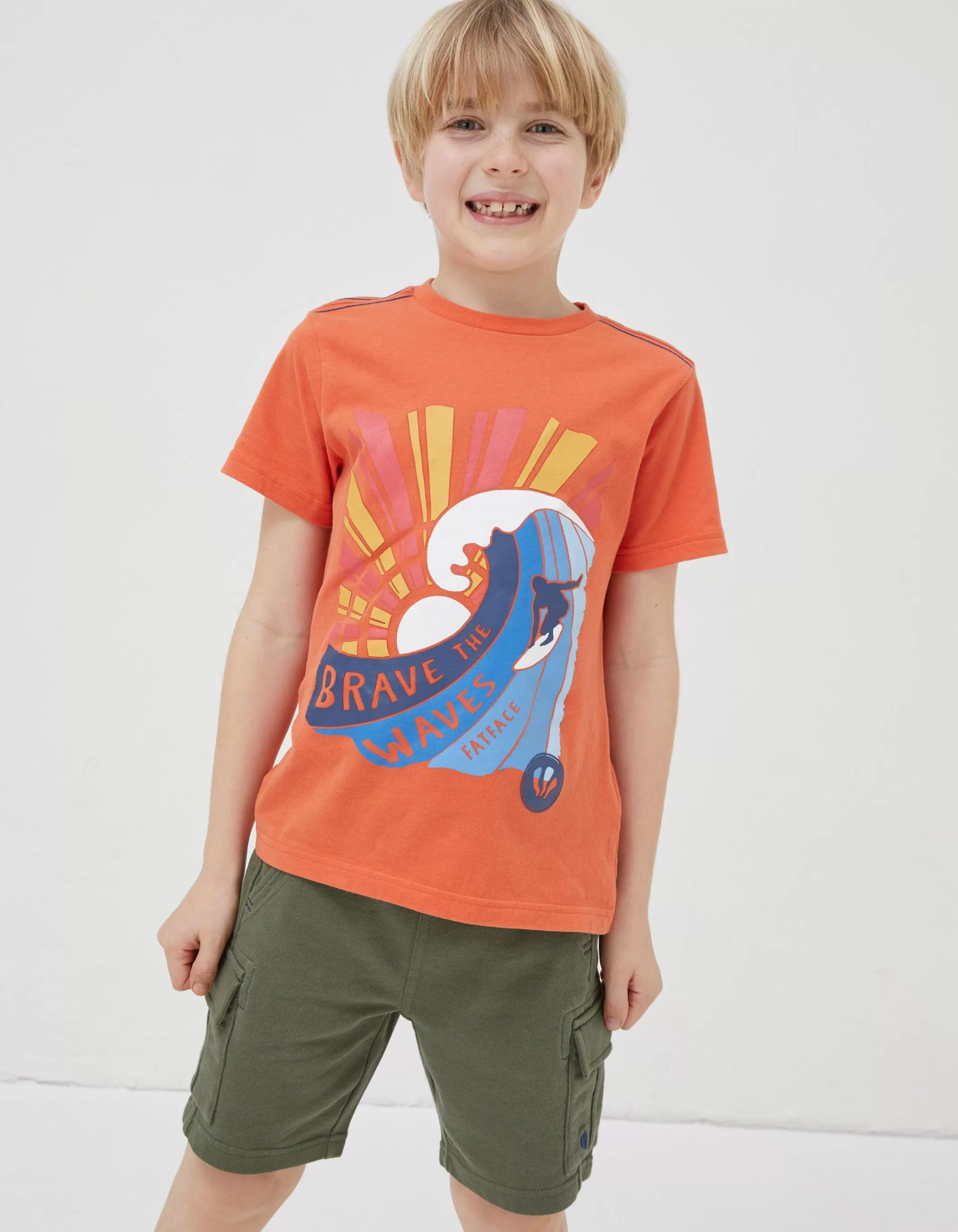 Sale FatFace Brave The Waves Graphic T-Shirt Orange