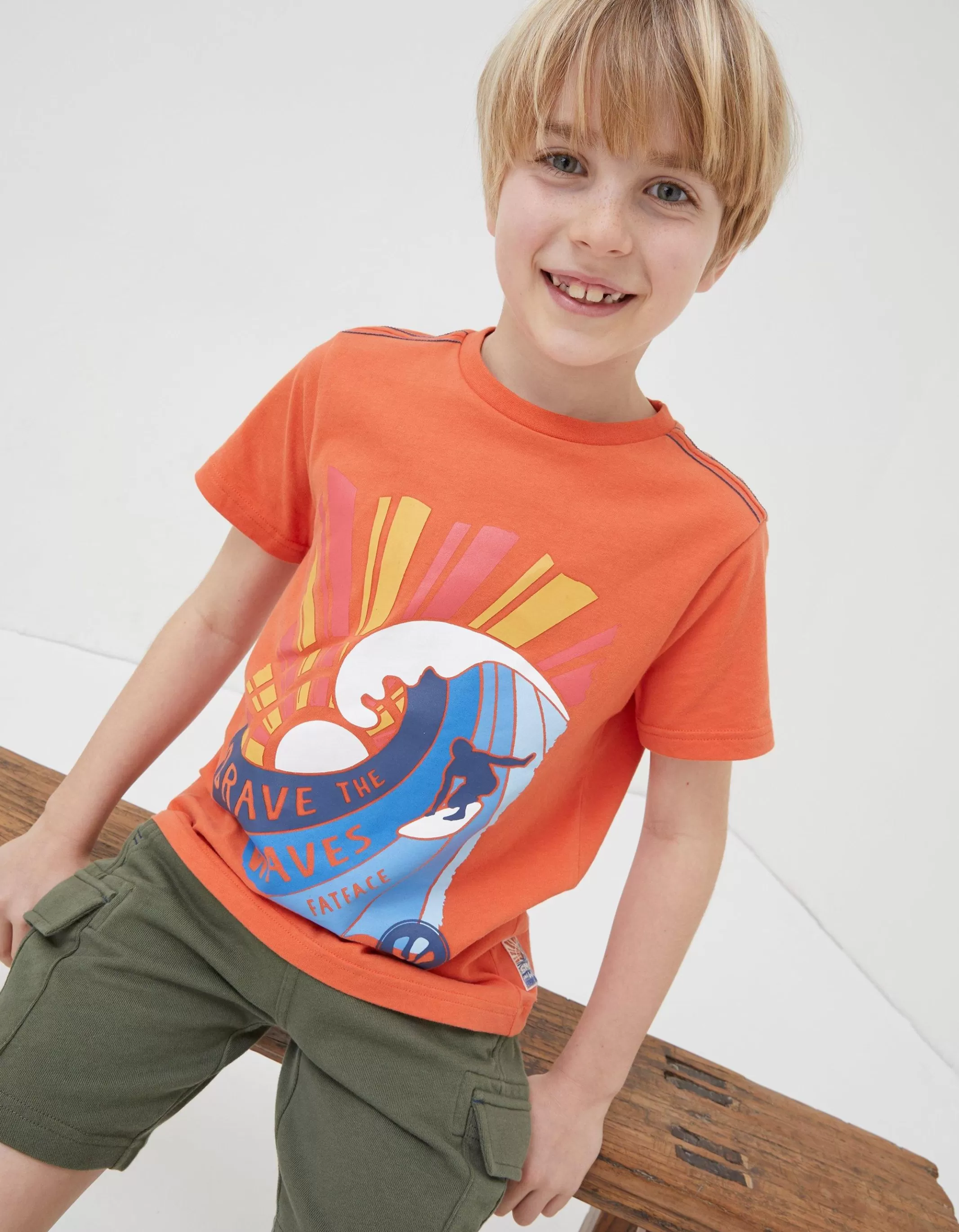 Sale FatFace Brave The Waves Graphic T-Shirt Orange