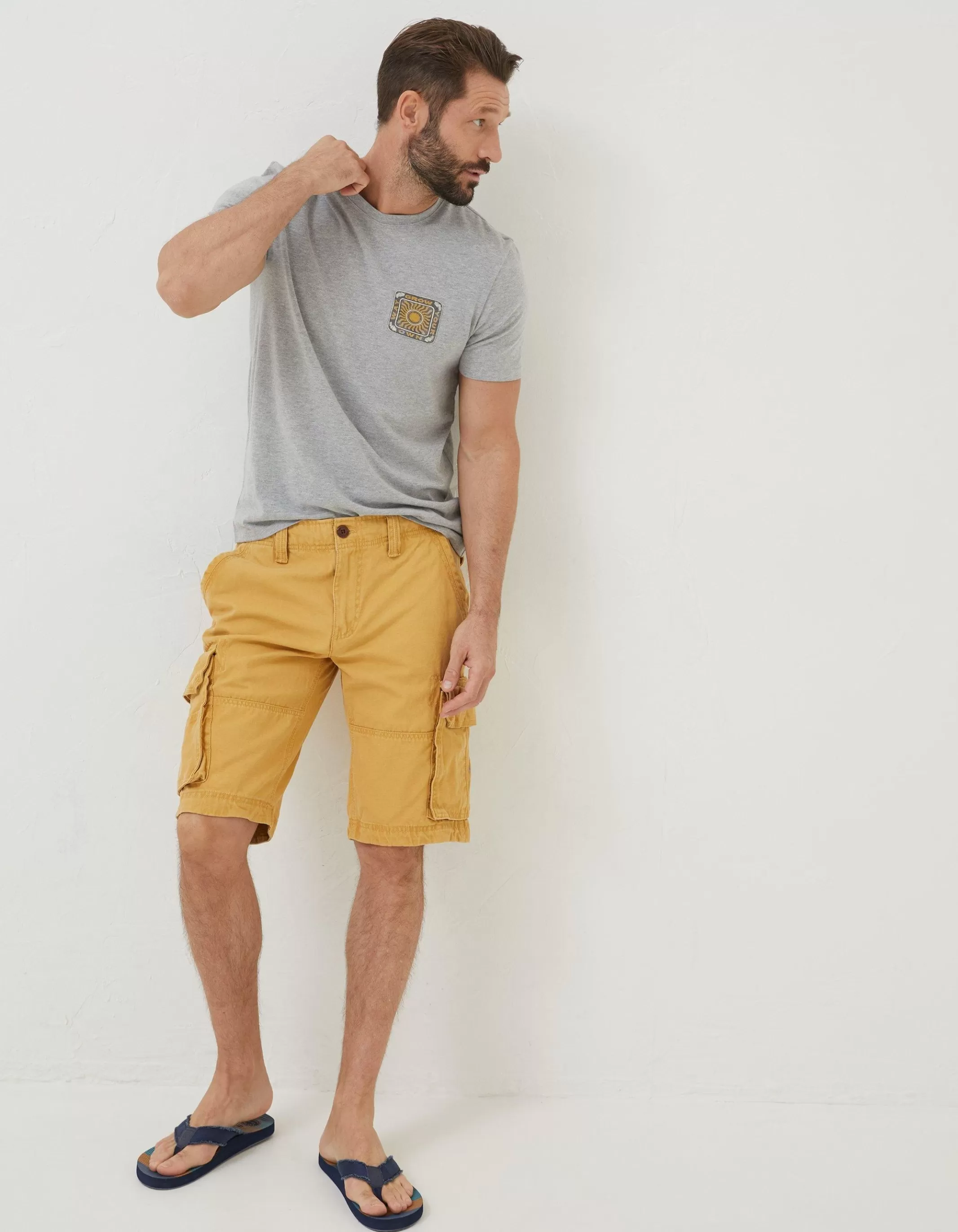 Cheap FatFace Breakyard Cargo Shorts Golden Yellow