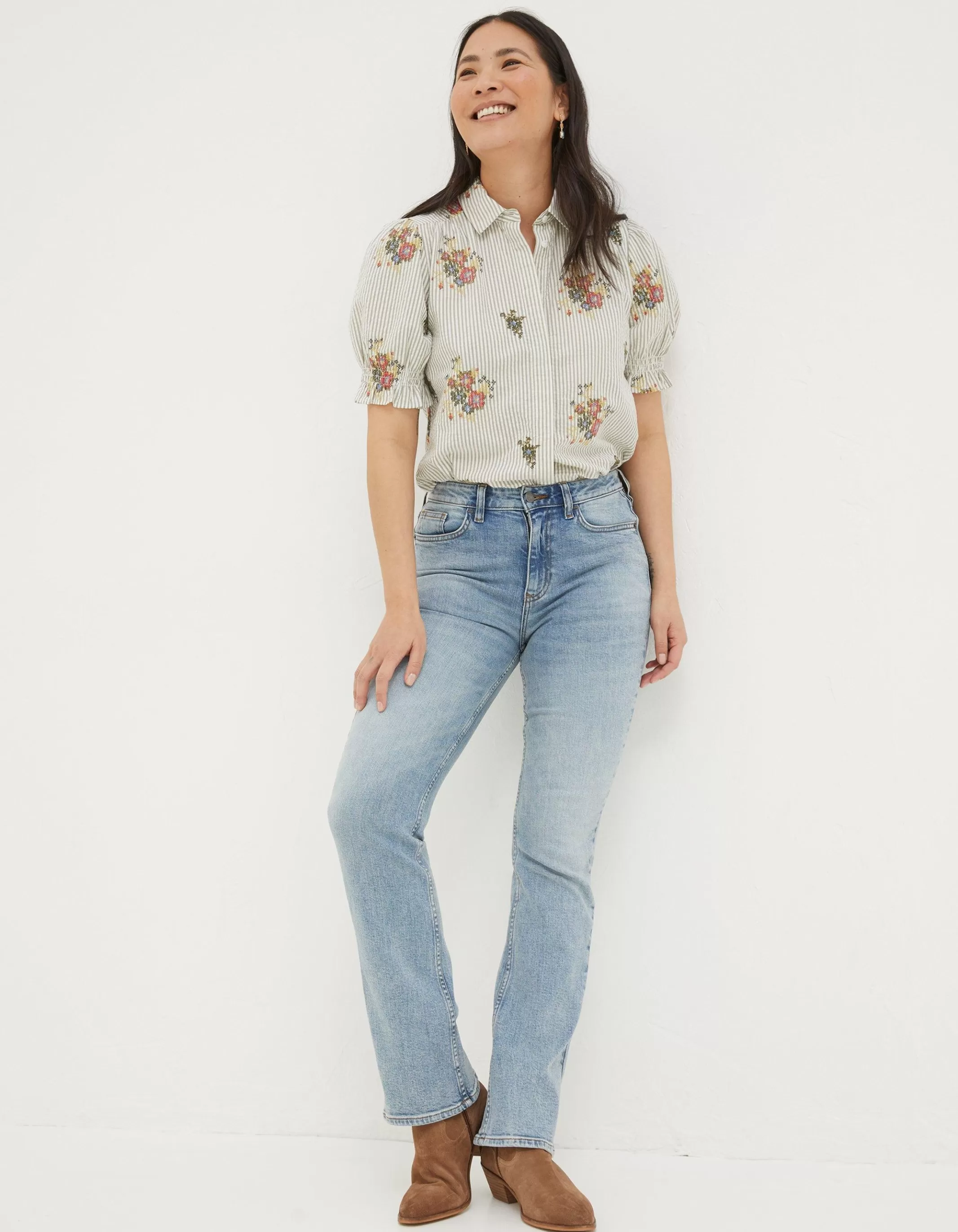 Shop FatFace Brooke Bootcut Jeans Light Denim Blue