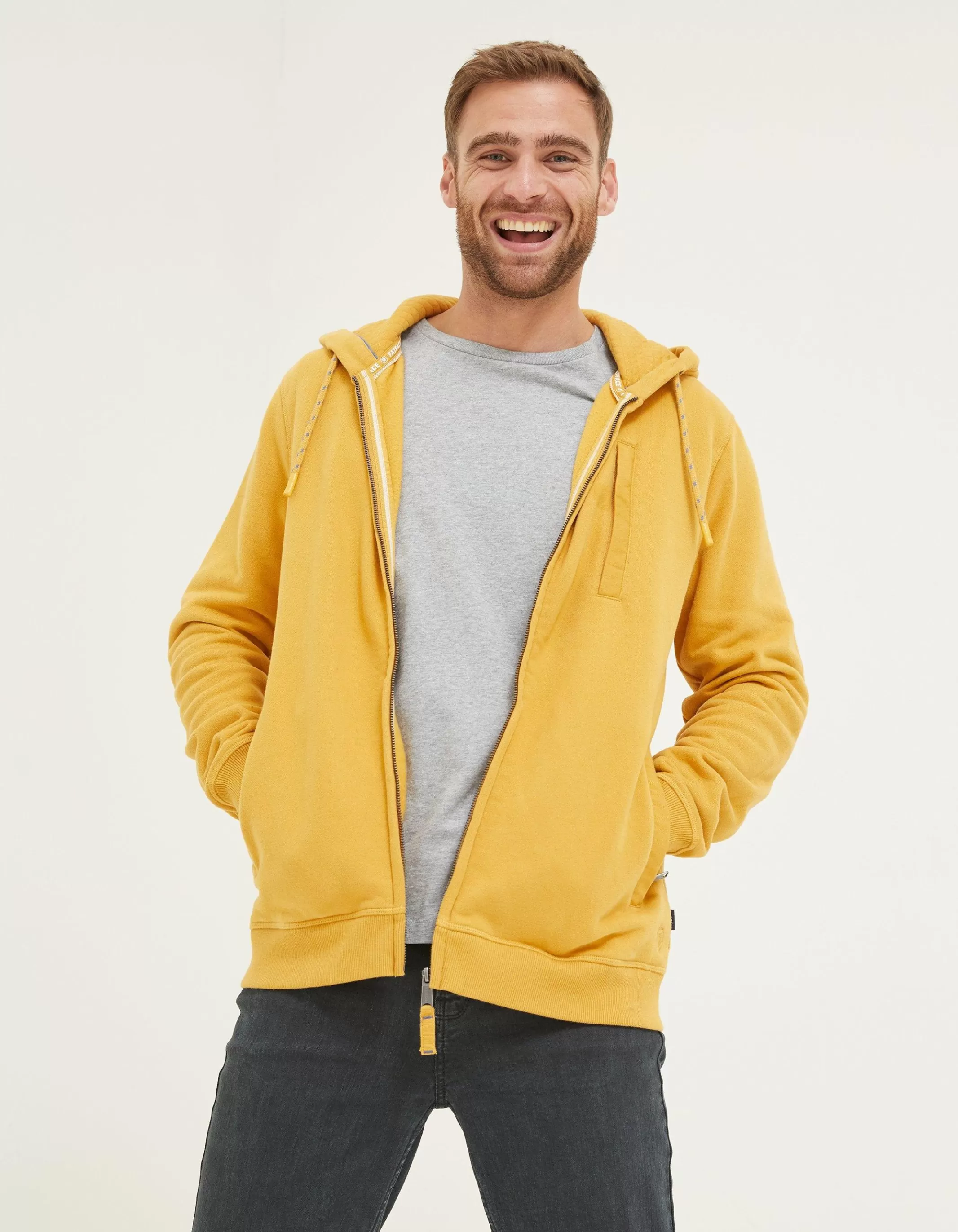 Shop FatFace Brooke Zip Through Hoodie Yellow