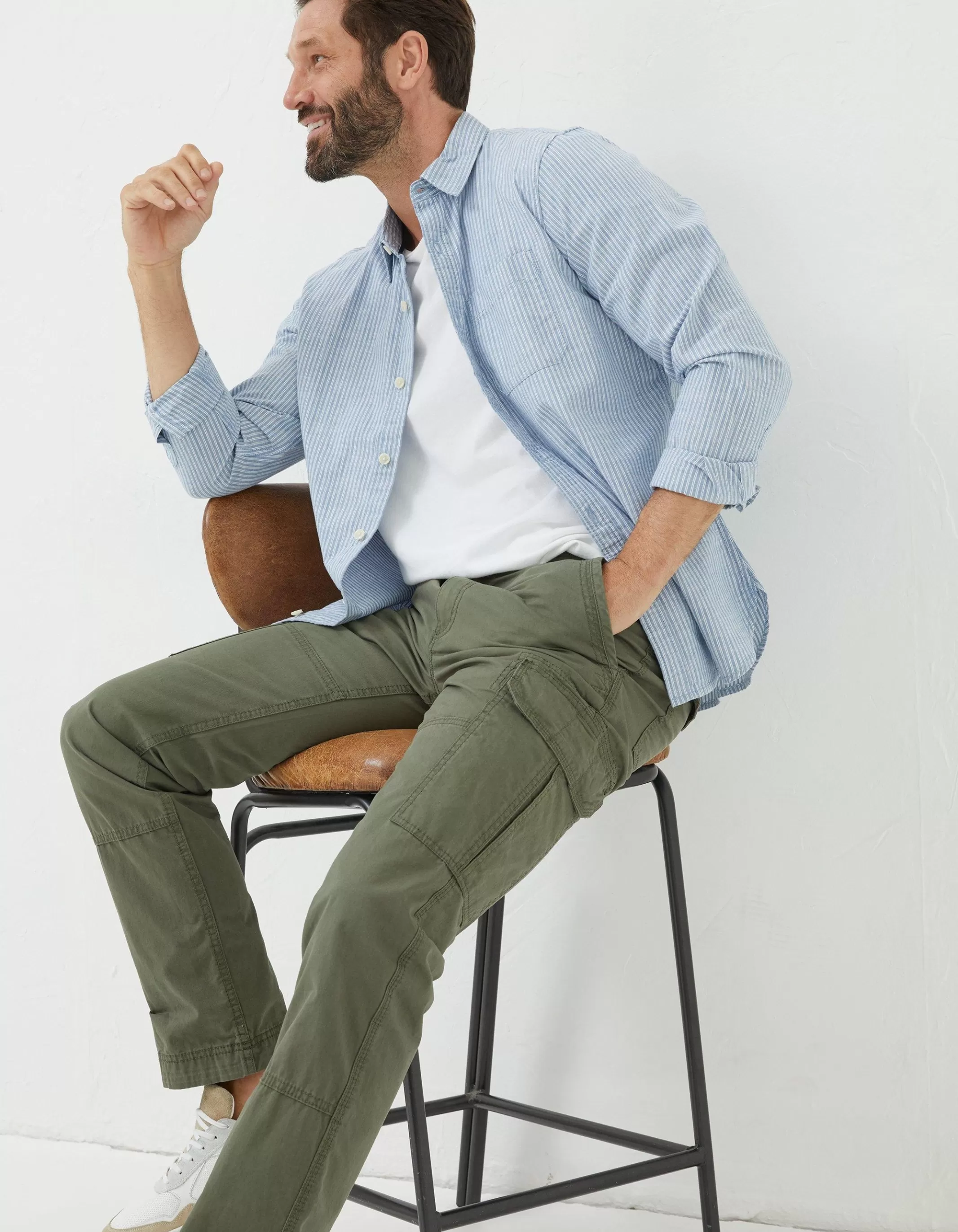 Sale FatFace Bude Straight Cargo Trousers Khaki Green