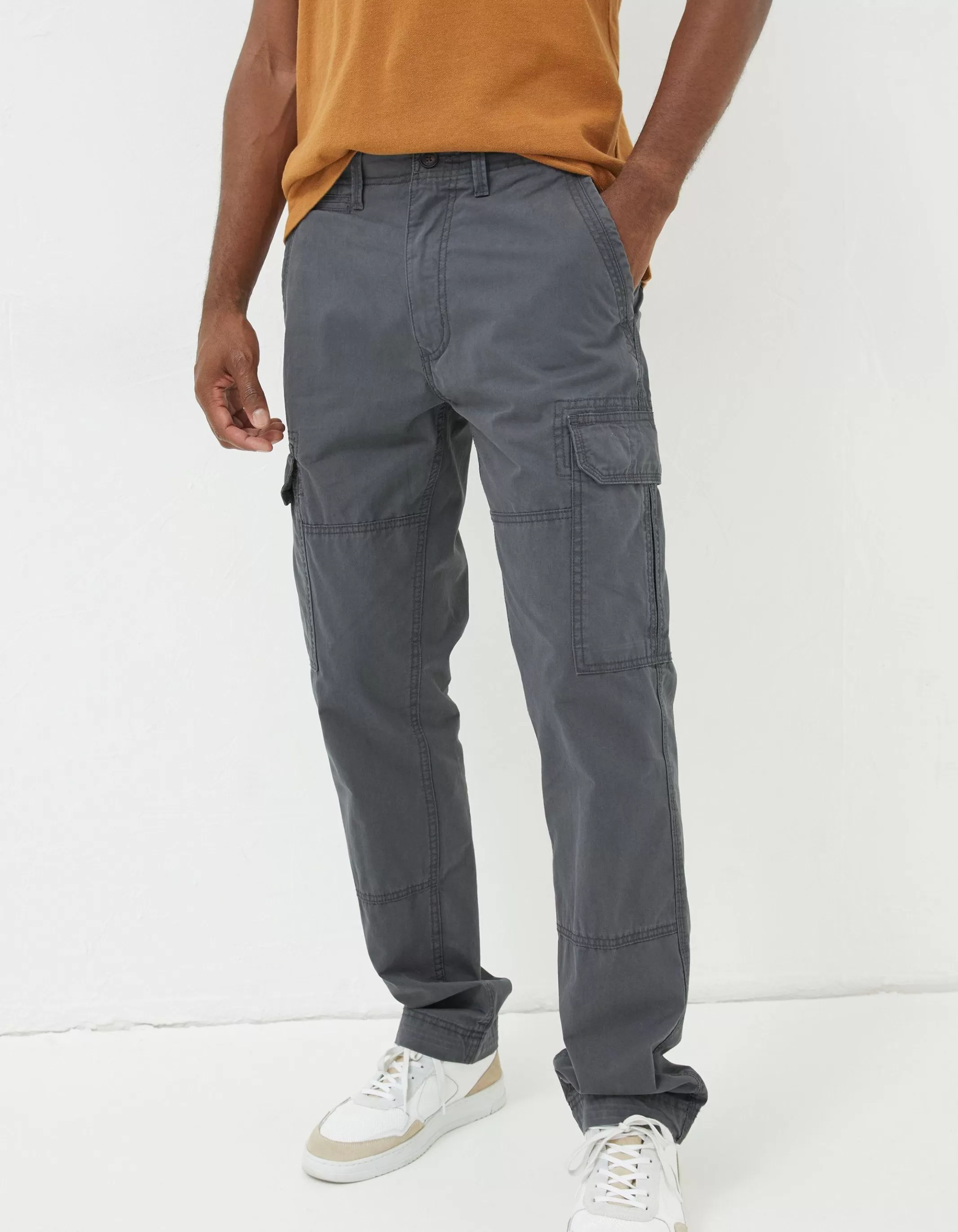 Cheap FatFace Bude Straight Cargo Trousers Dark Grey