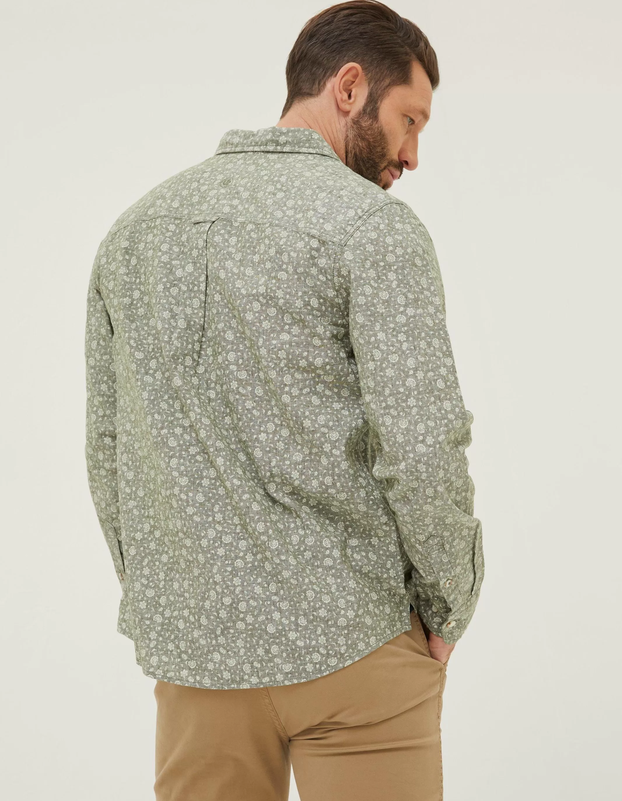 New FatFace Bugle Floral Print Shirt Khaki Green