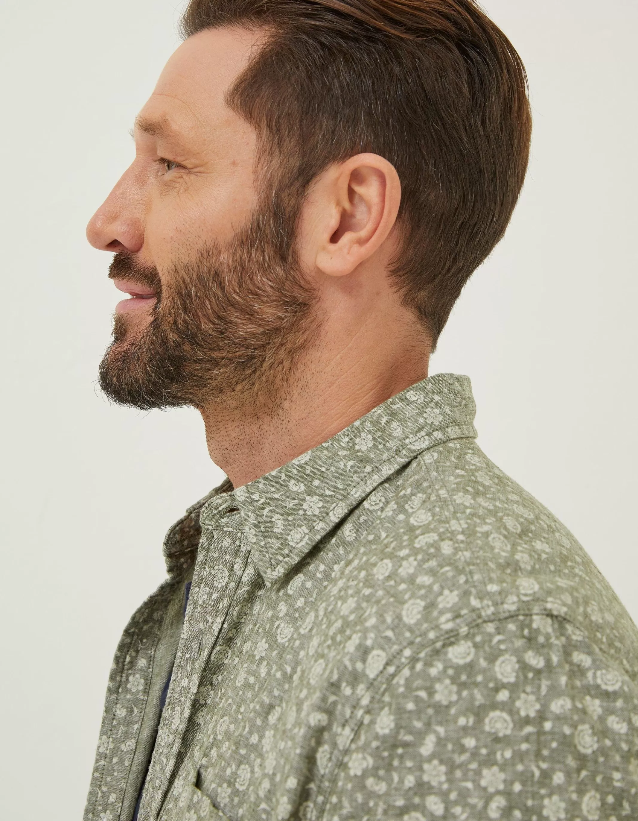 New FatFace Bugle Floral Print Shirt Khaki Green
