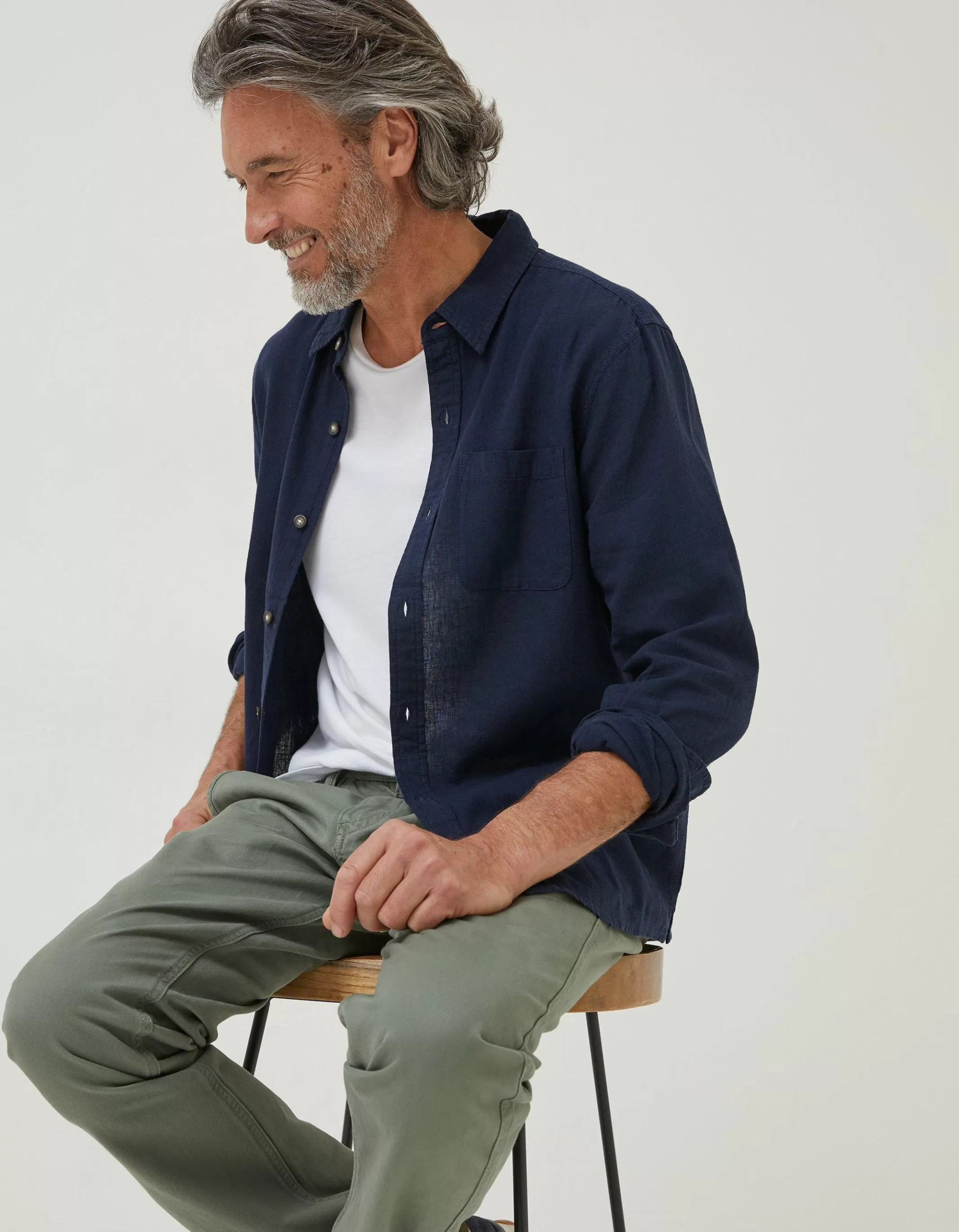 Online FatFace Bugle Linen Cotton Shirt Navy