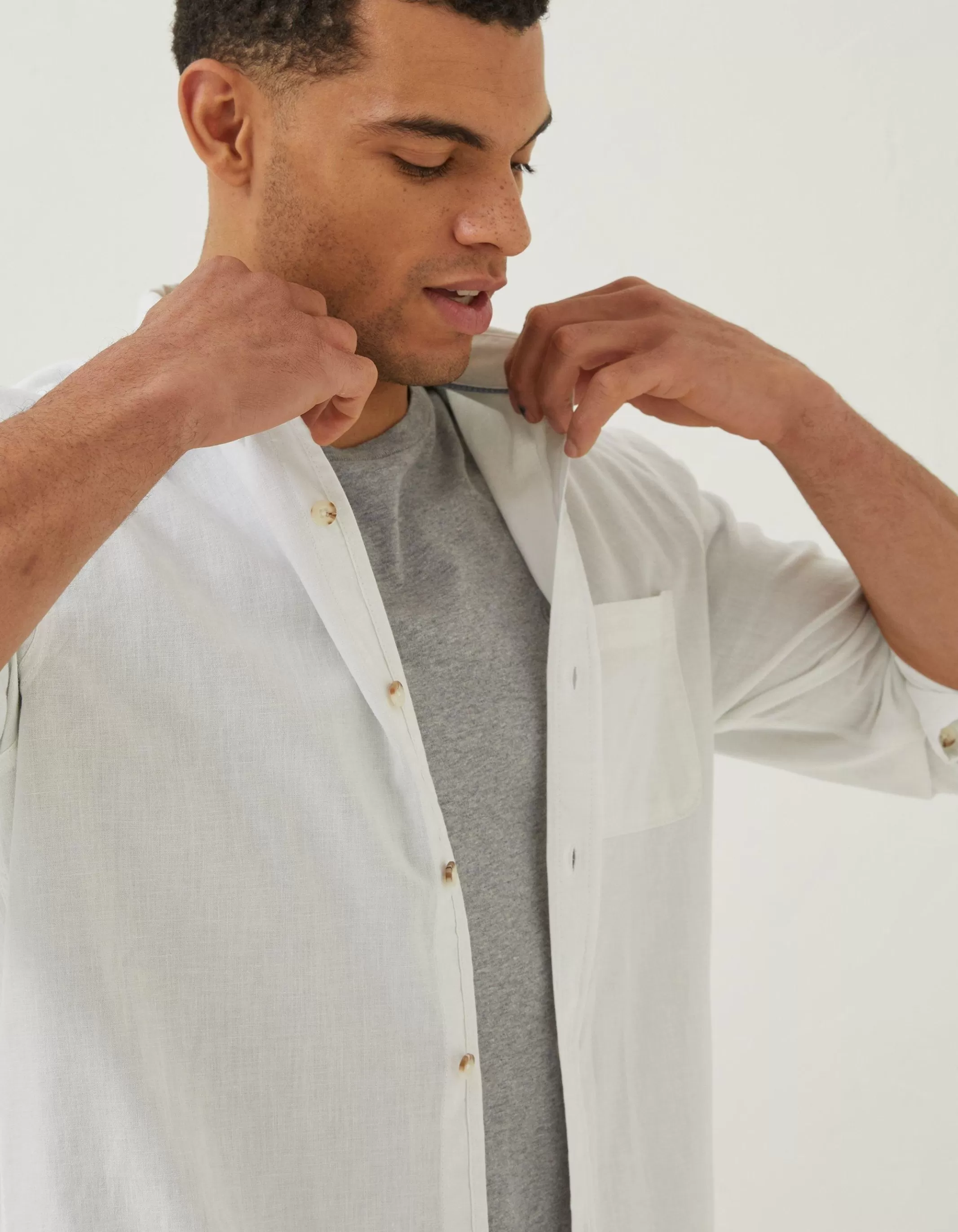 Clearance FatFace Bugle Linen Cotton Shirt White