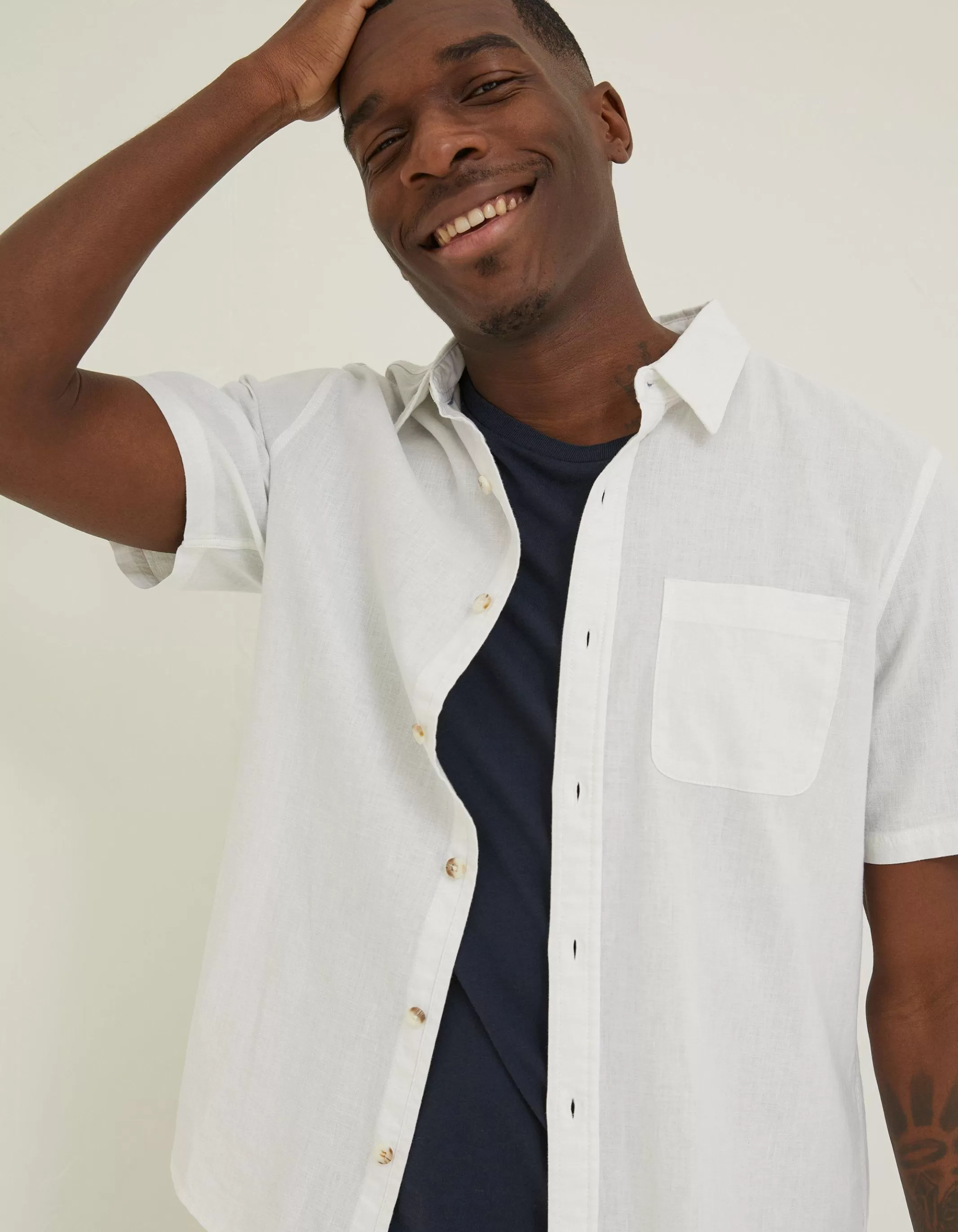 Cheap FatFace Bugle Linen Cotton Shirt White