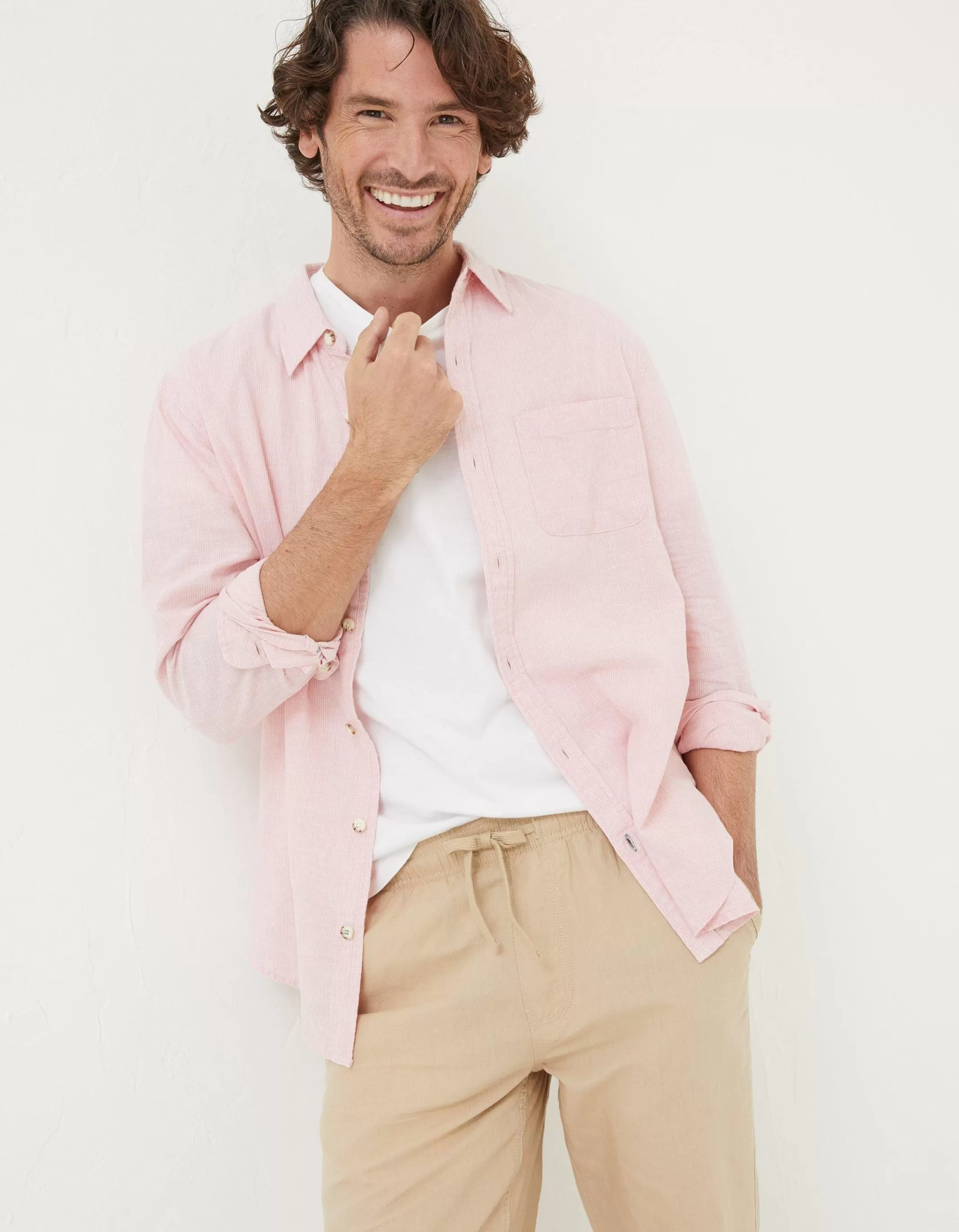 New FatFace Bugle Micro Stripe Shirt Blush Pink
