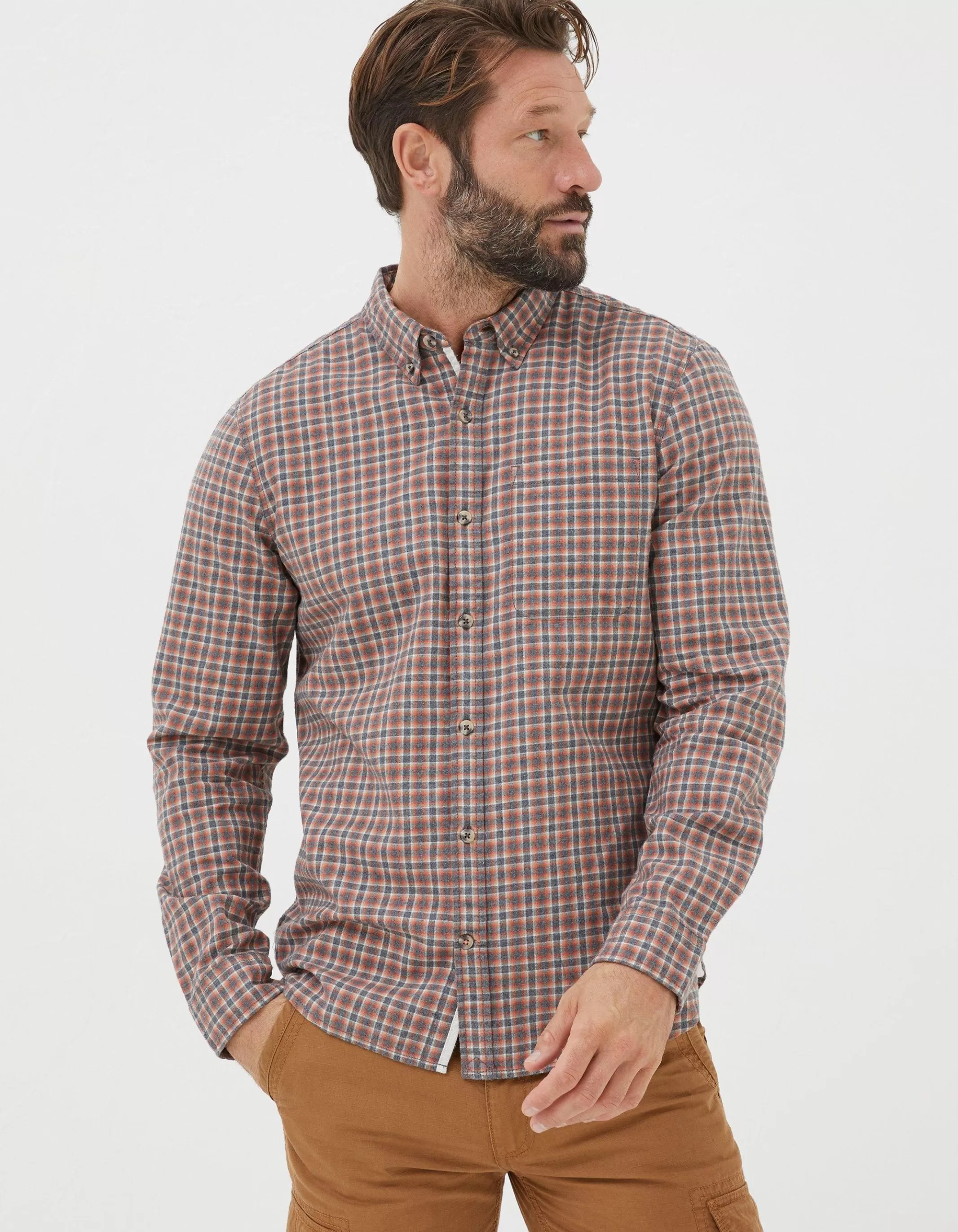Clearance FatFace Burdon Gingham Shirt Orange