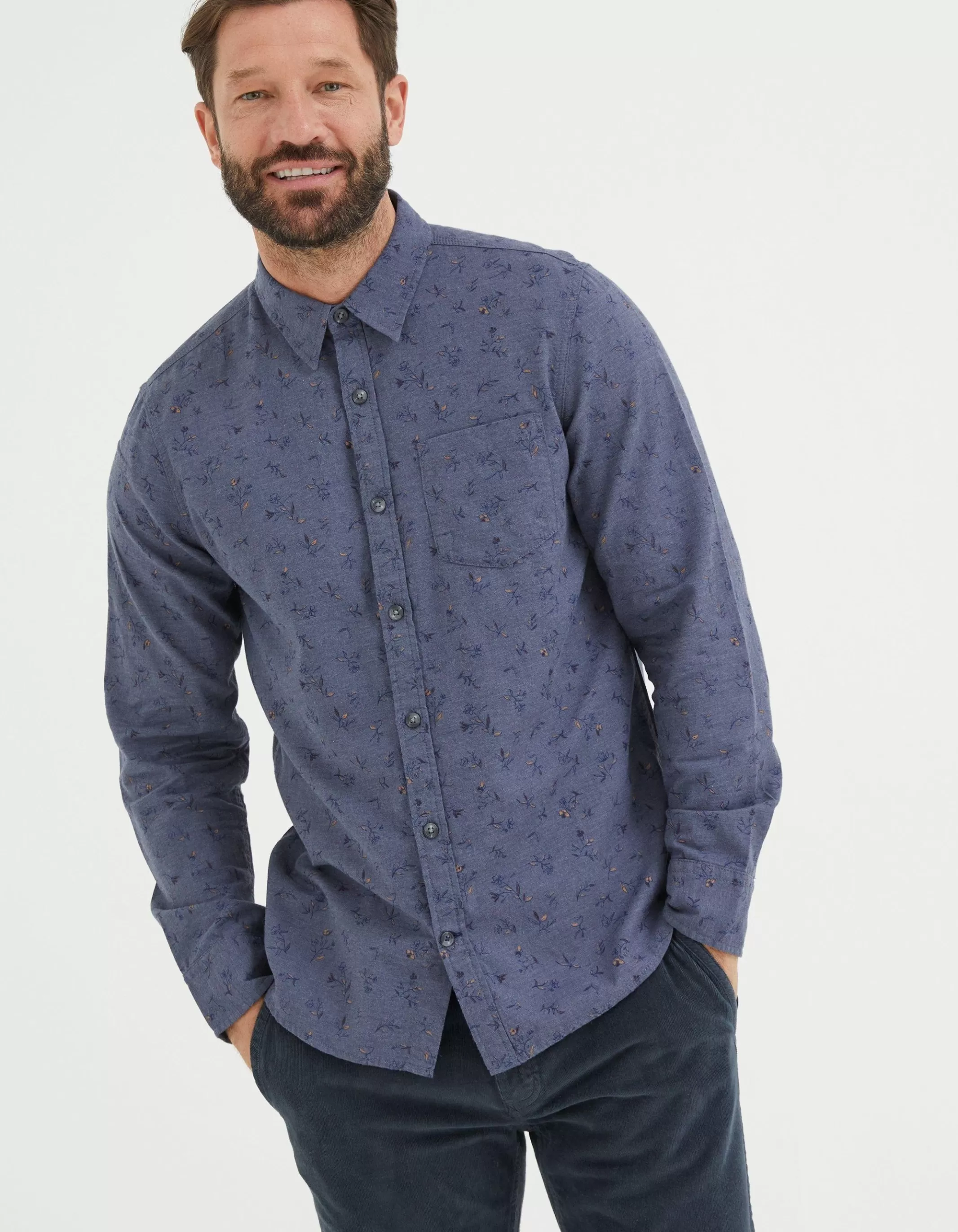 Online FatFace Burgess Floral Print Shirt Blue Marl