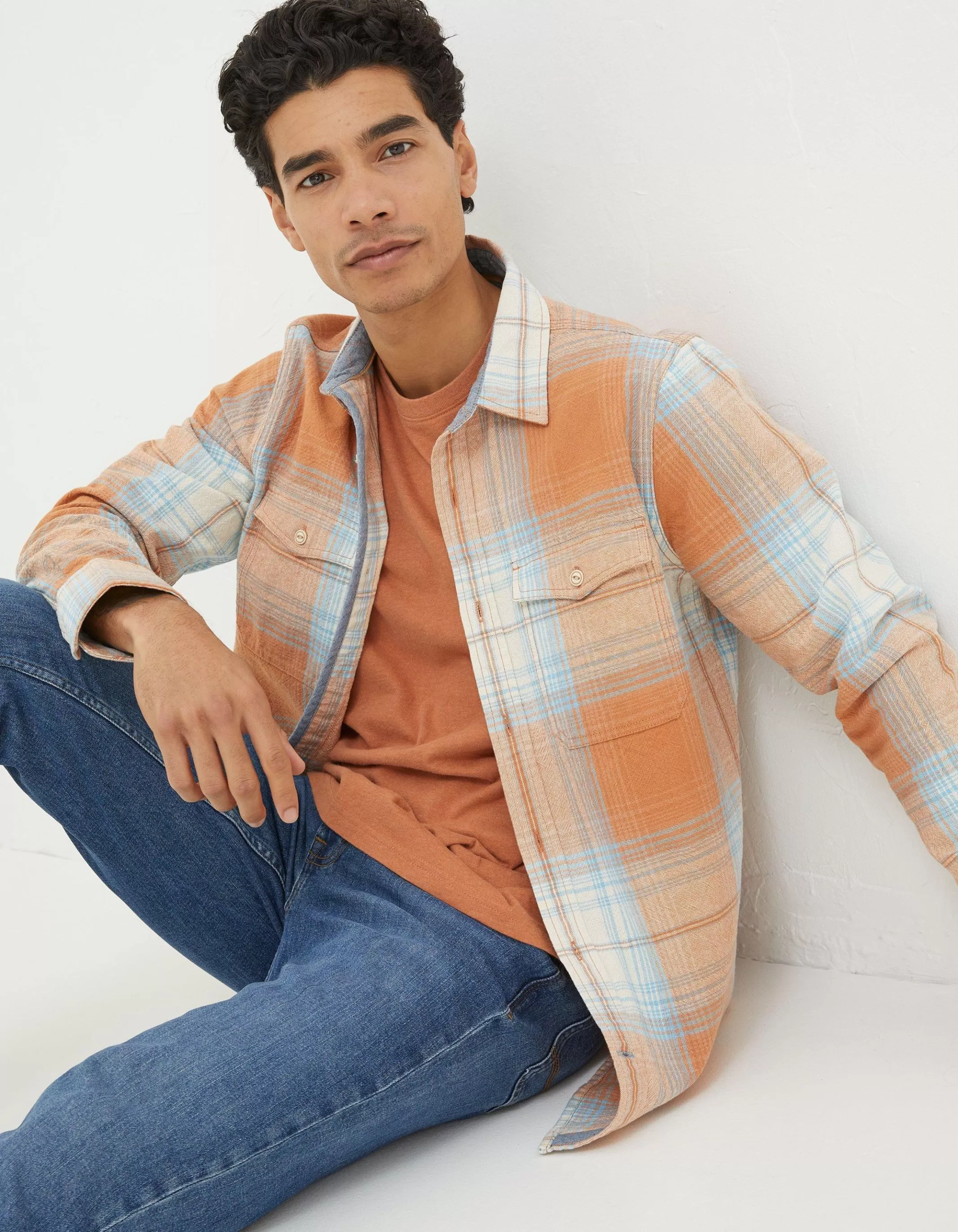 Discount FatFace Burland Ombre Check Shirt Dusky Orange